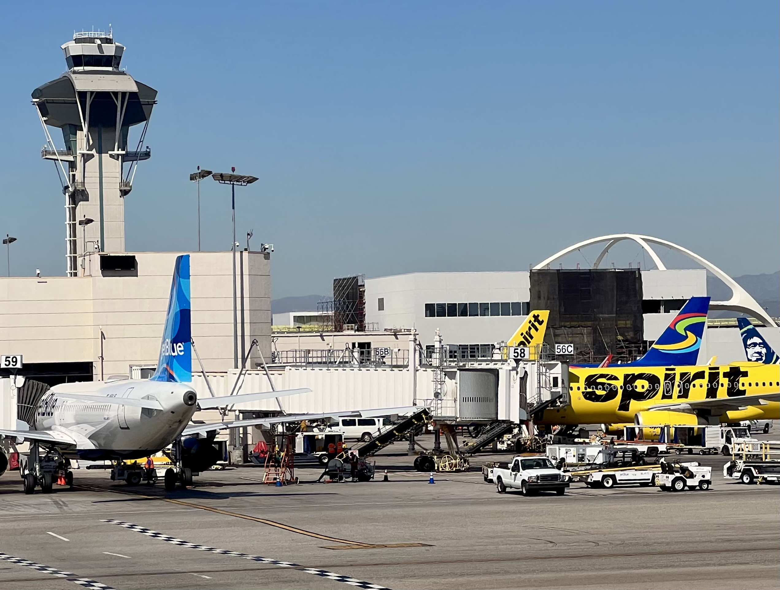 JetBlue and Spirit Airlines aircraft at LAX