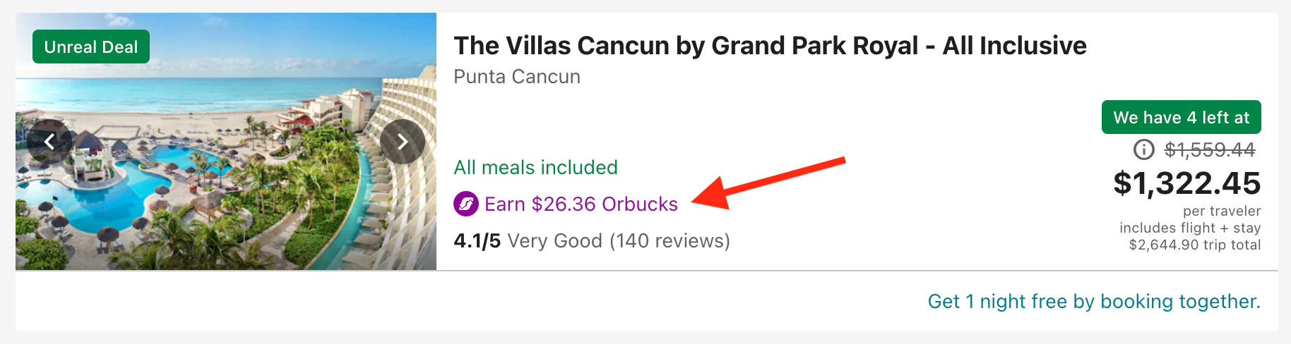 Orbucks earnings on Cancun vacation package