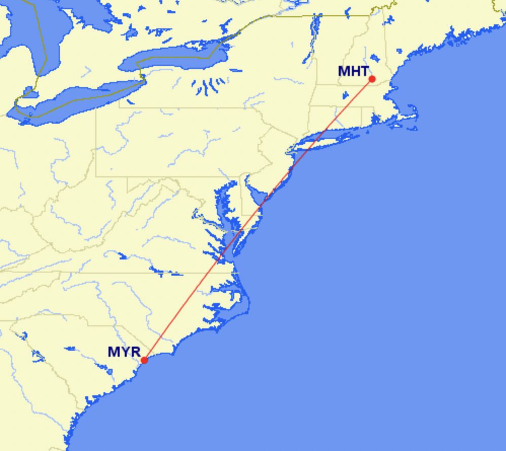 Spirit's new route between Myrtle Beach (MYR) and Manchester (MHT)