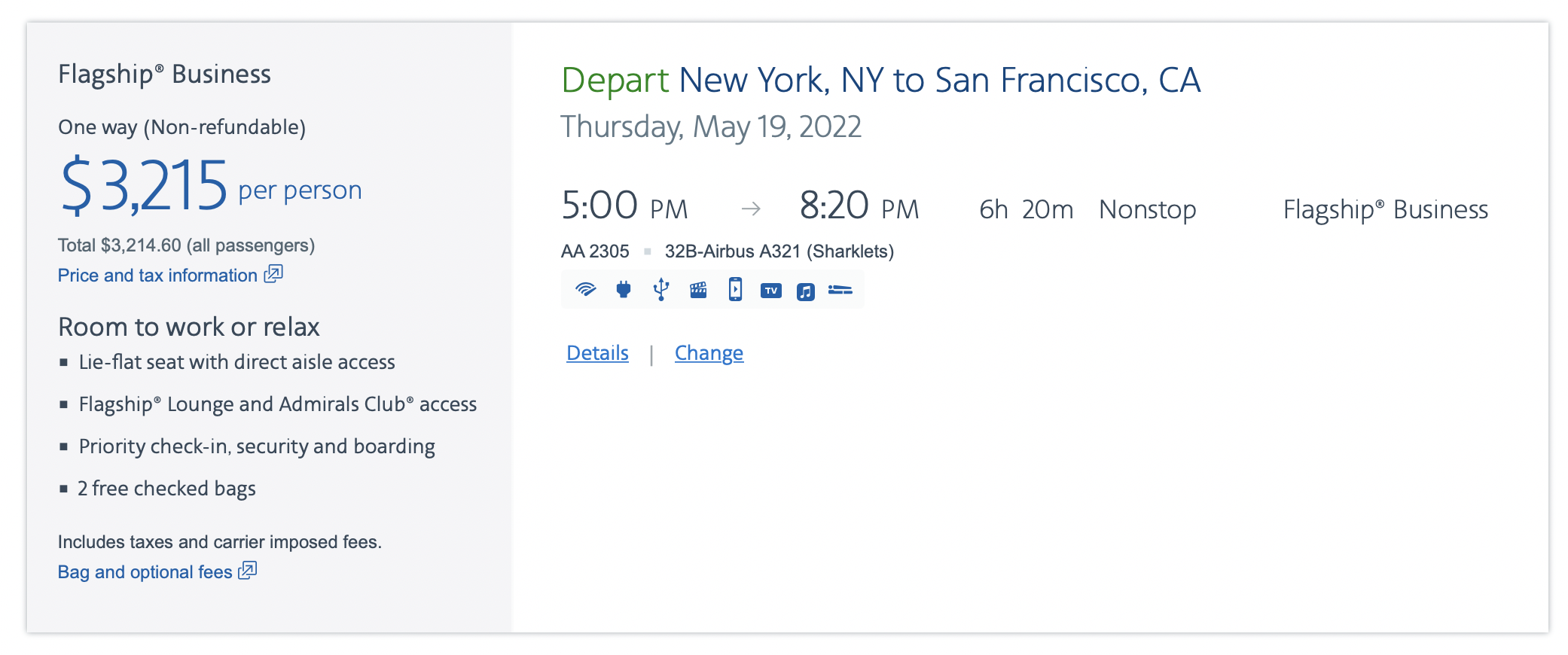 High cost of Flagship Business from JFK to San Fran