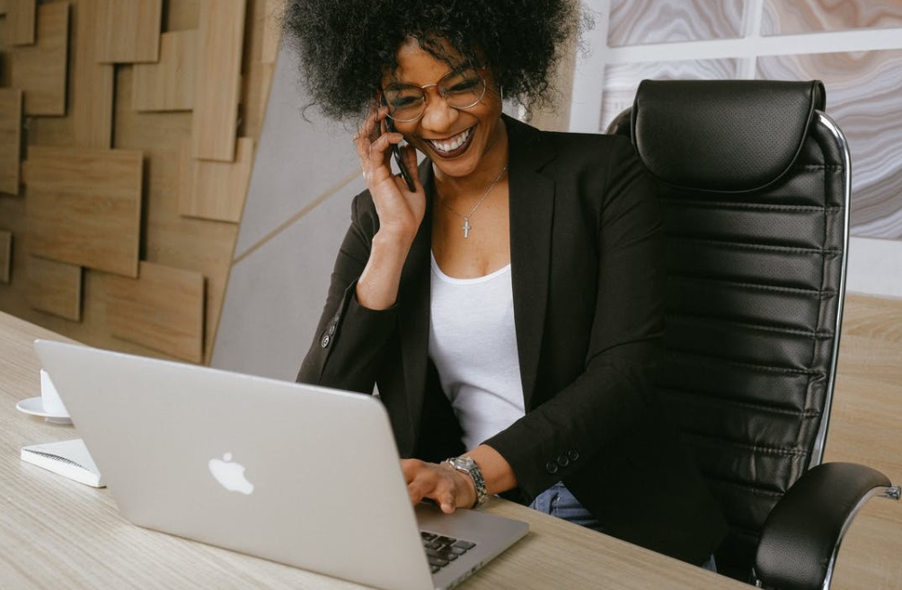 Woman working on laptop