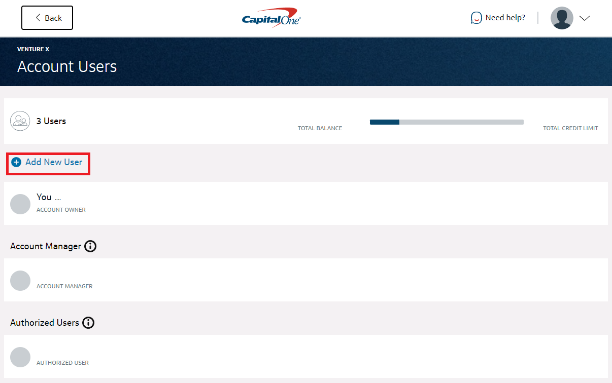 Capital One Add New User