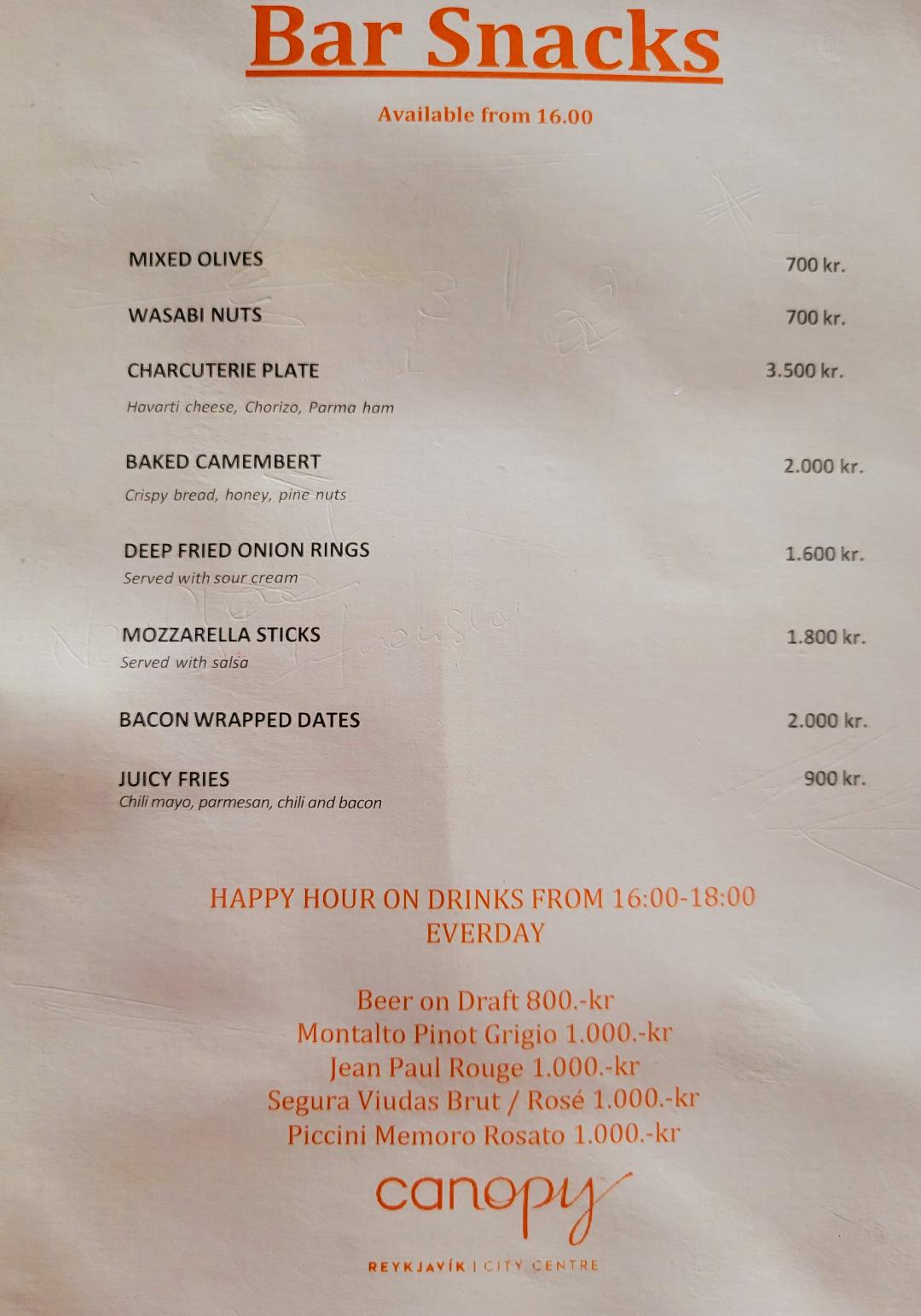 Canopy by Hilton Bar Menu