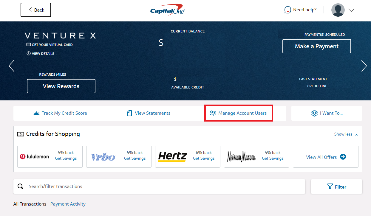 Capital One Venture X dashboard