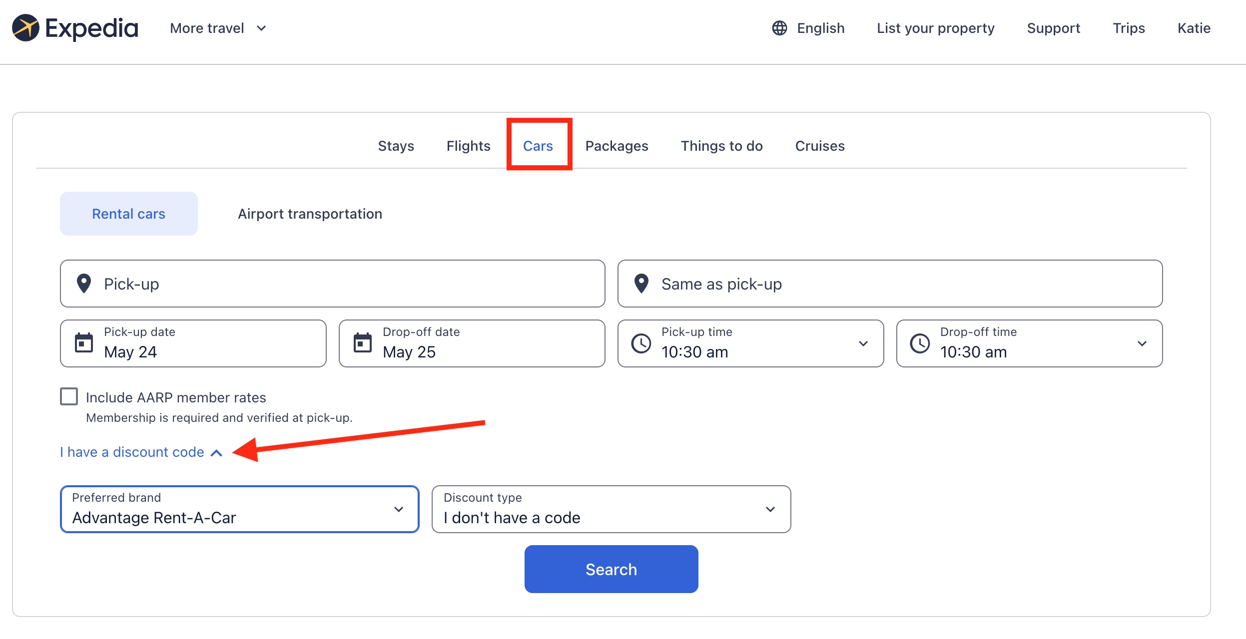 Expedia Car Rental Search
