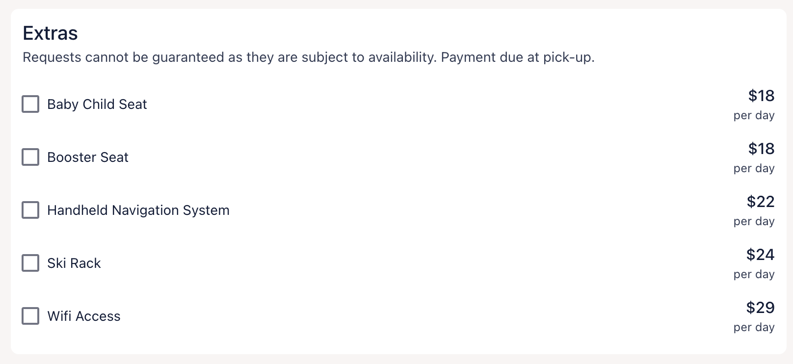 Expedia car rental extras