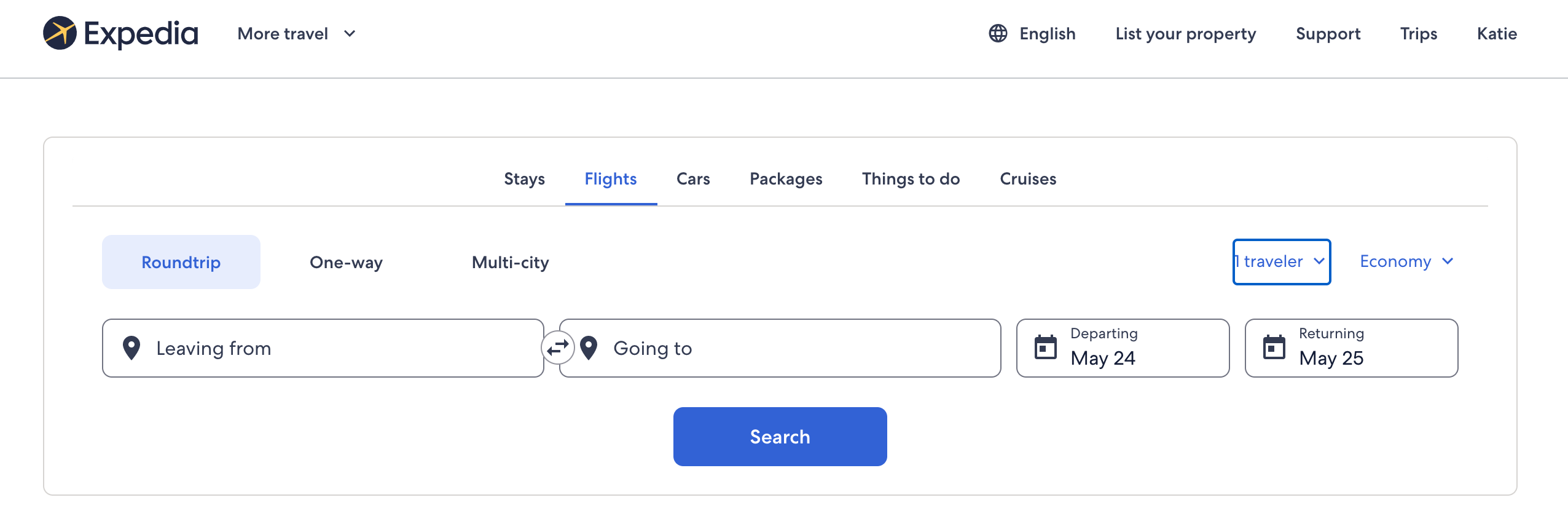 Expedia flight search