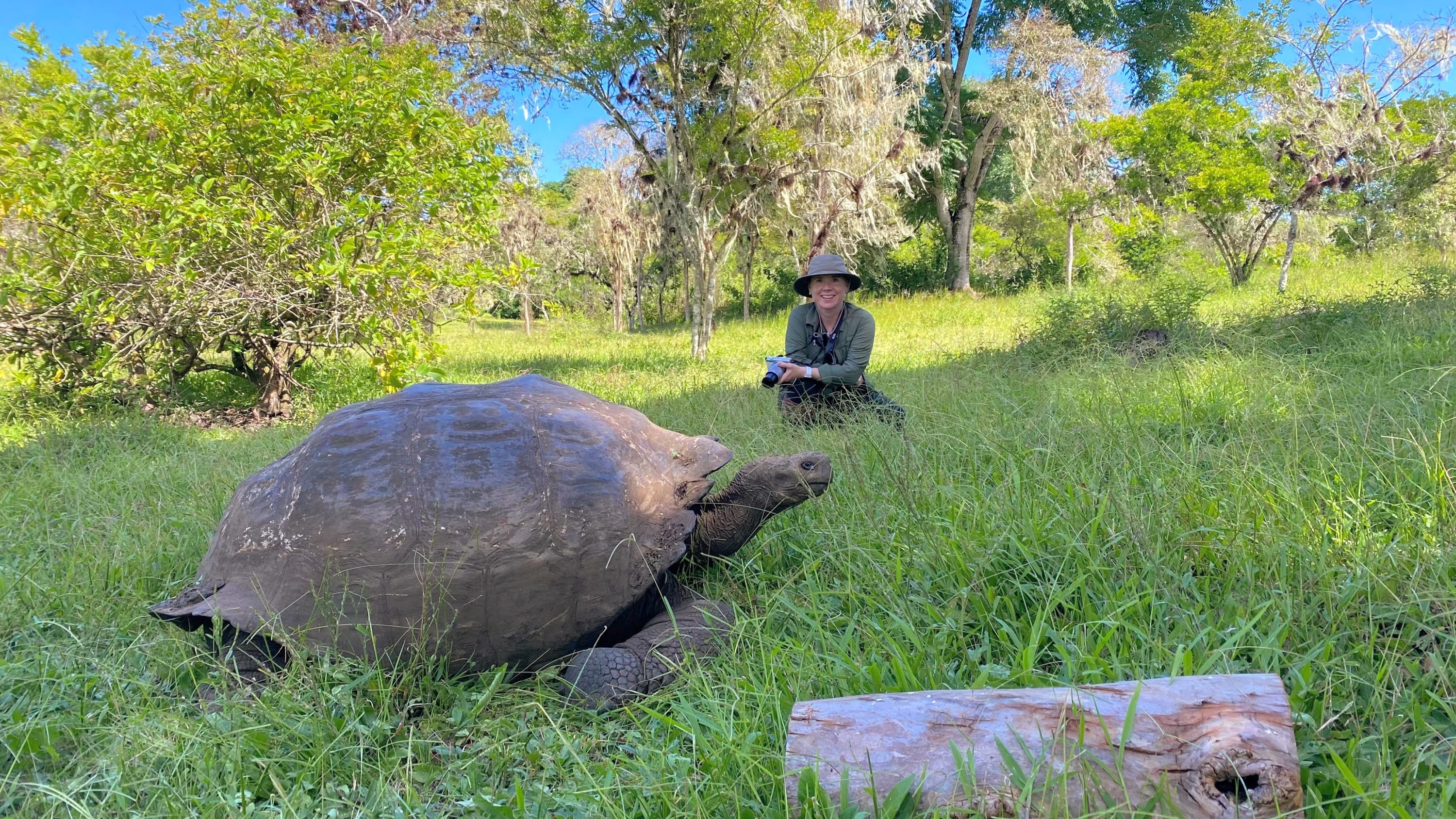 Katie with a Galapagos tortise