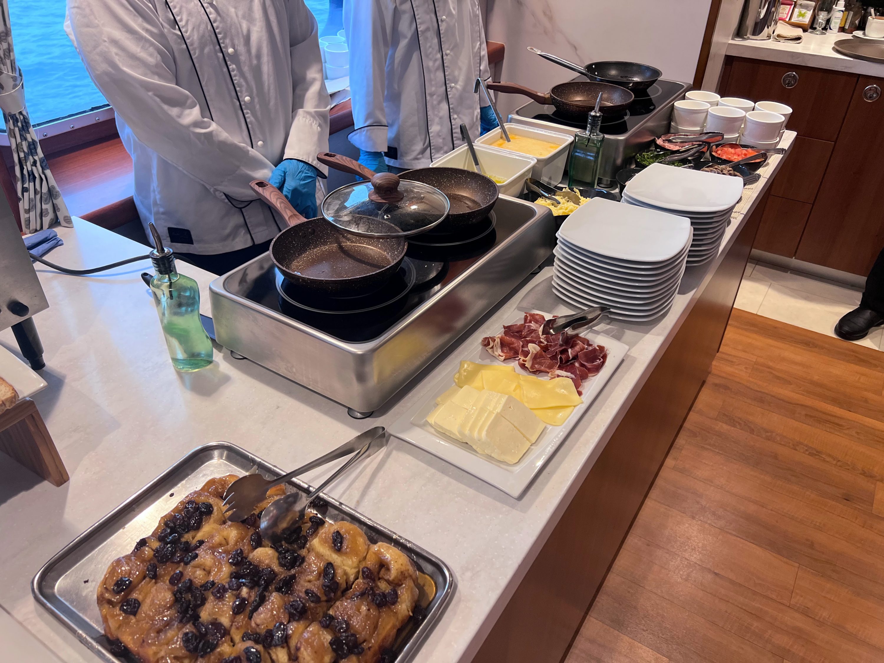 Omelet station at breakfast on Endeavour II
