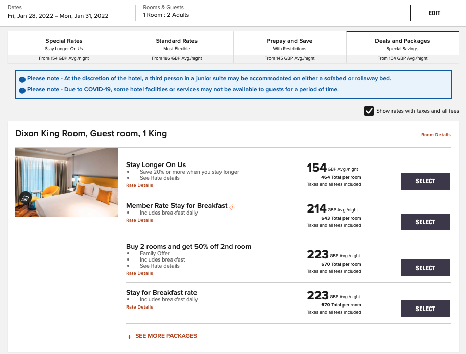 Rates for a stay at The Dixon London