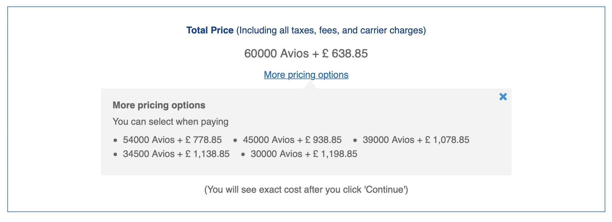 Avios costs from New York to London with BA