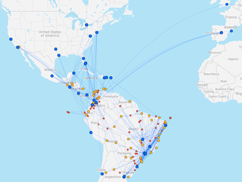 Avianca and GOL's combined route map