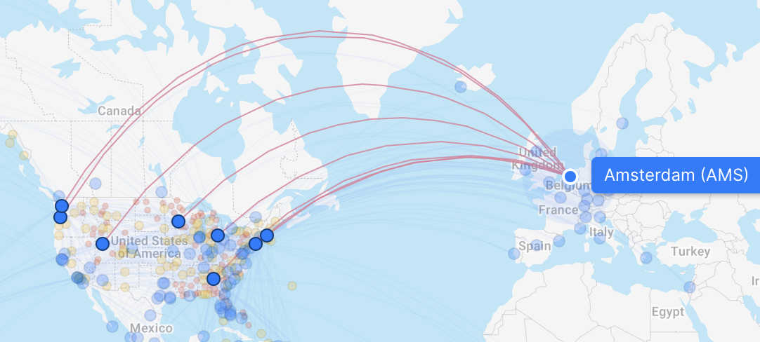 Delta's services from the U.S. to Amsterdam