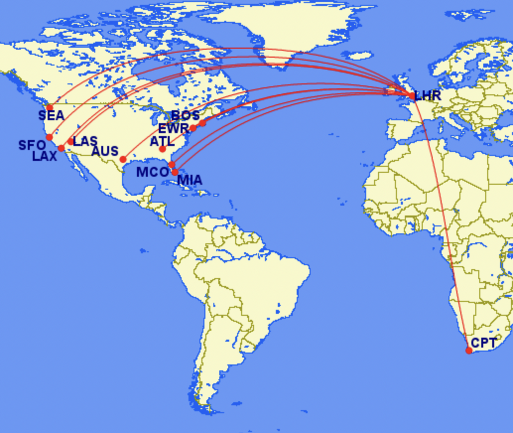 One-stop itineraries from the U.S. to Cape Town via Heathrow with Virgin
