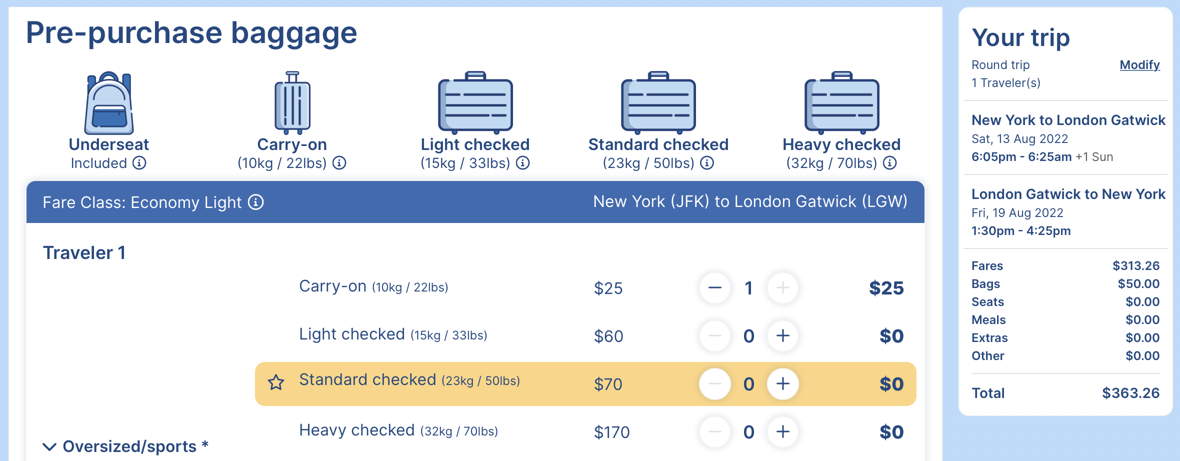 Norse Atlantic baggage charges