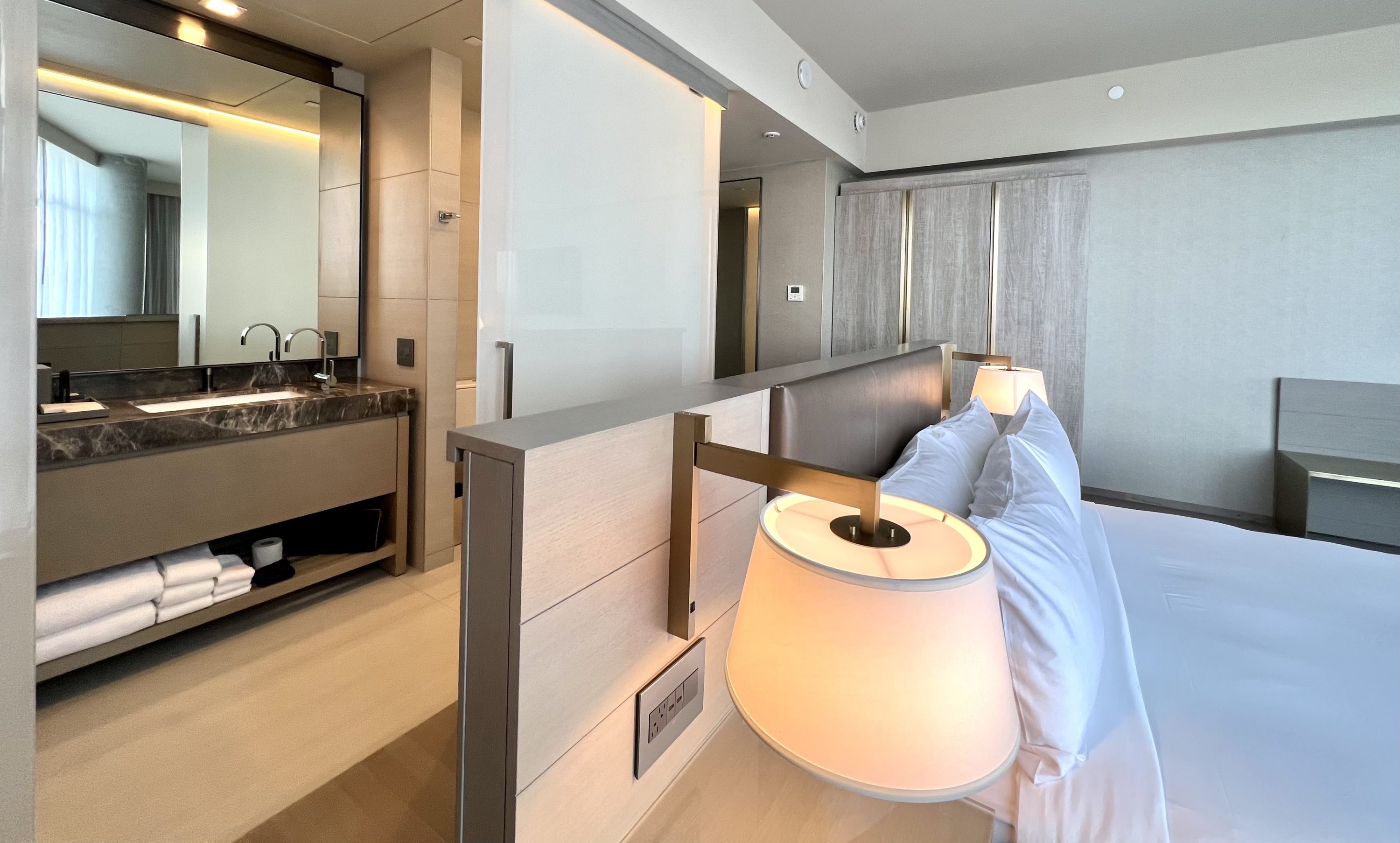 TETRA Hotel Autograph Collection room 504 view from bed to bathroom