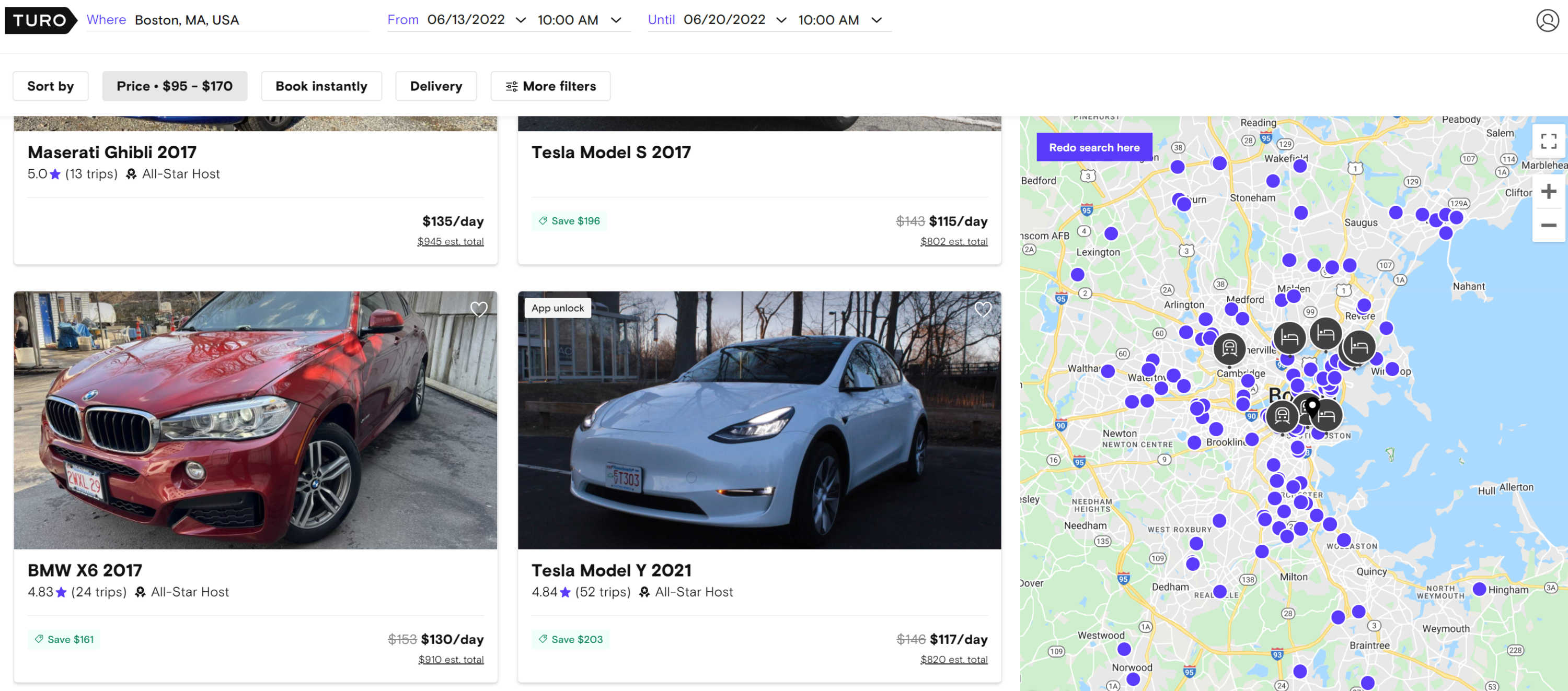 Turo Boston summer prices