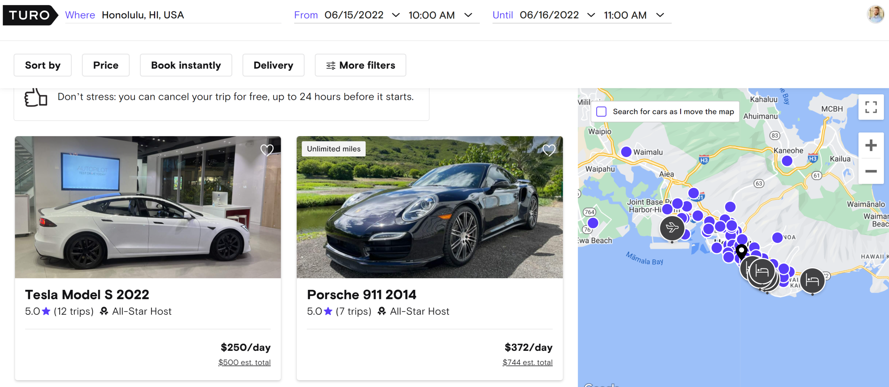 Turo search results