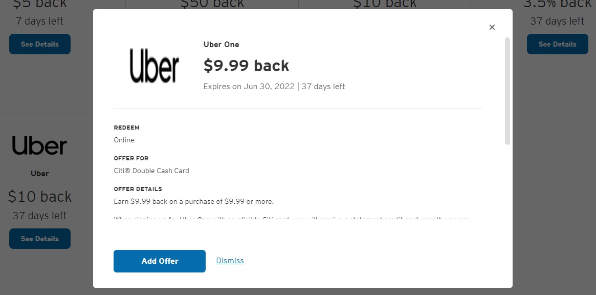 Uber One Citi Merchant Offers
