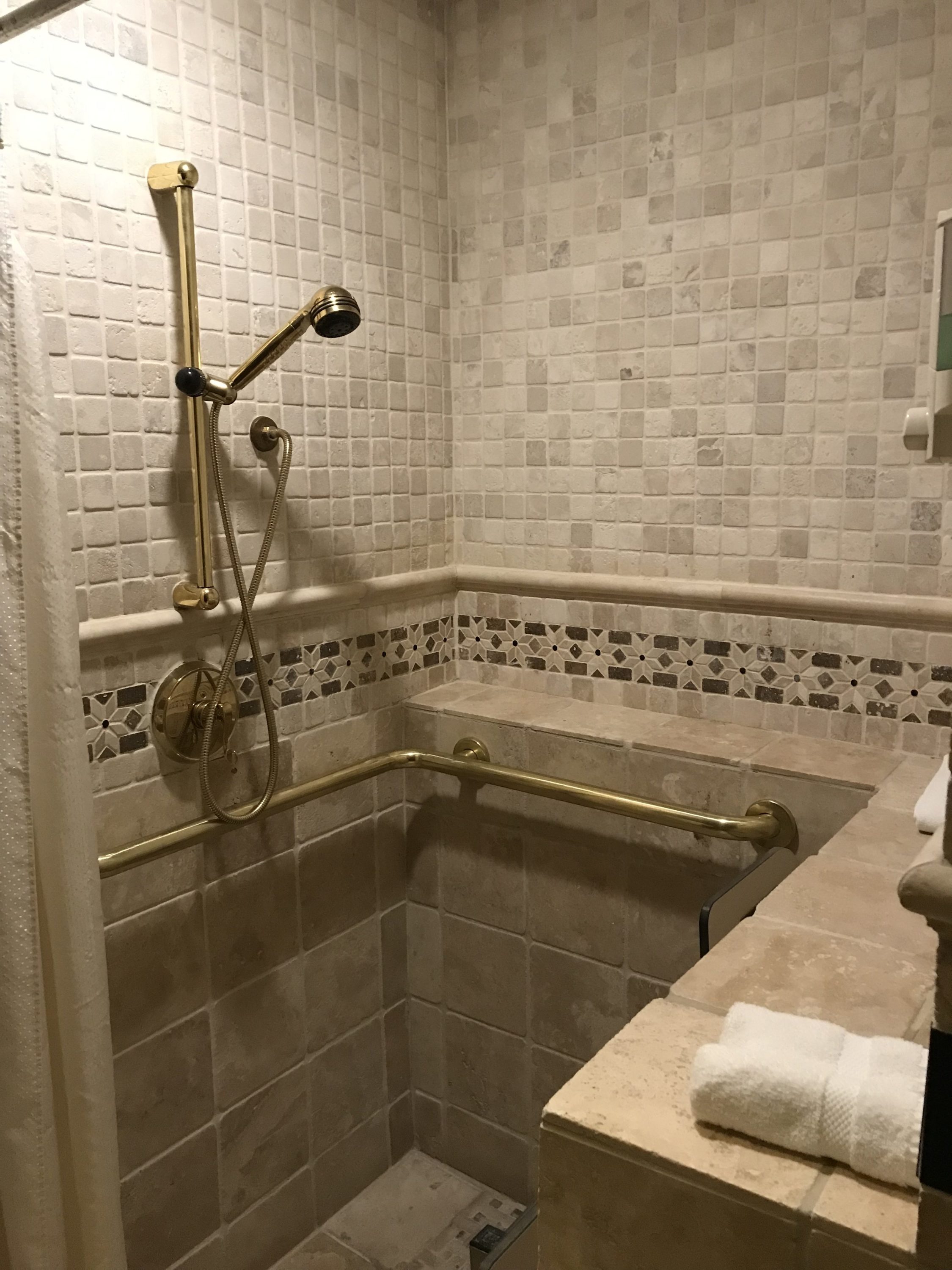 Shower at The Driskill Hotel womens' locker room.