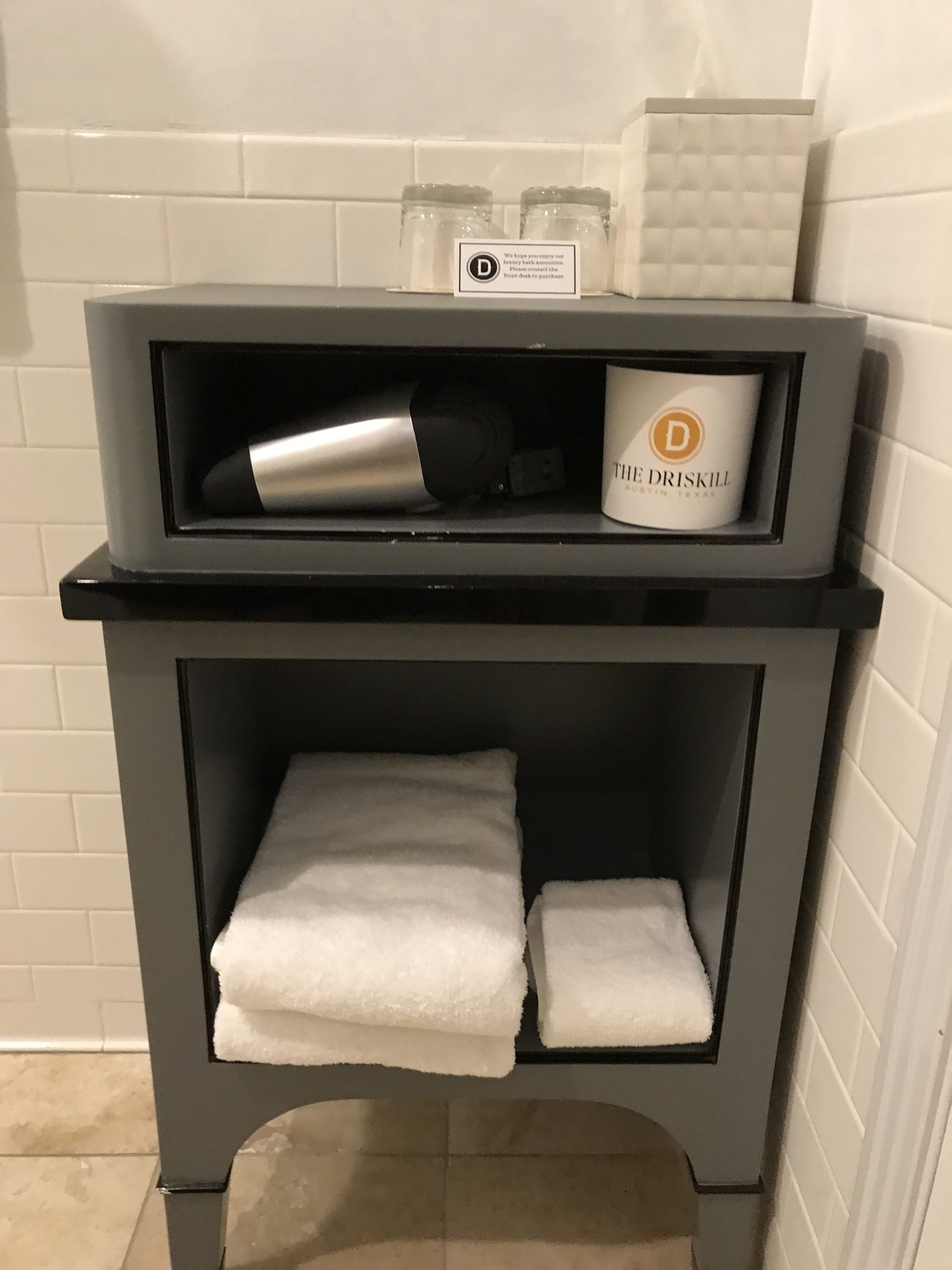 Towel stand in the bathroom at The Driskill