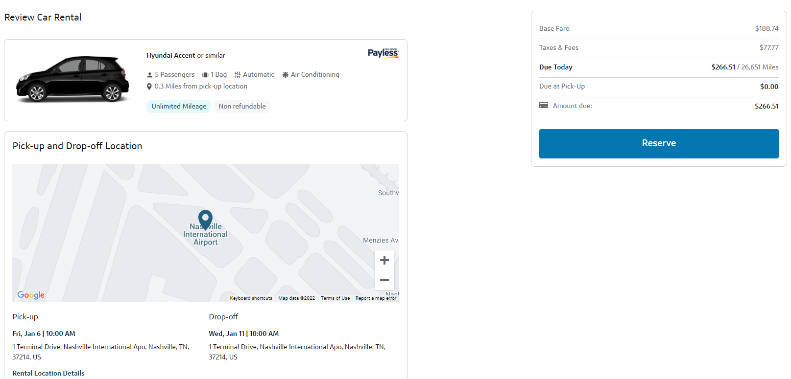 Capital One Travel car rental Nashville