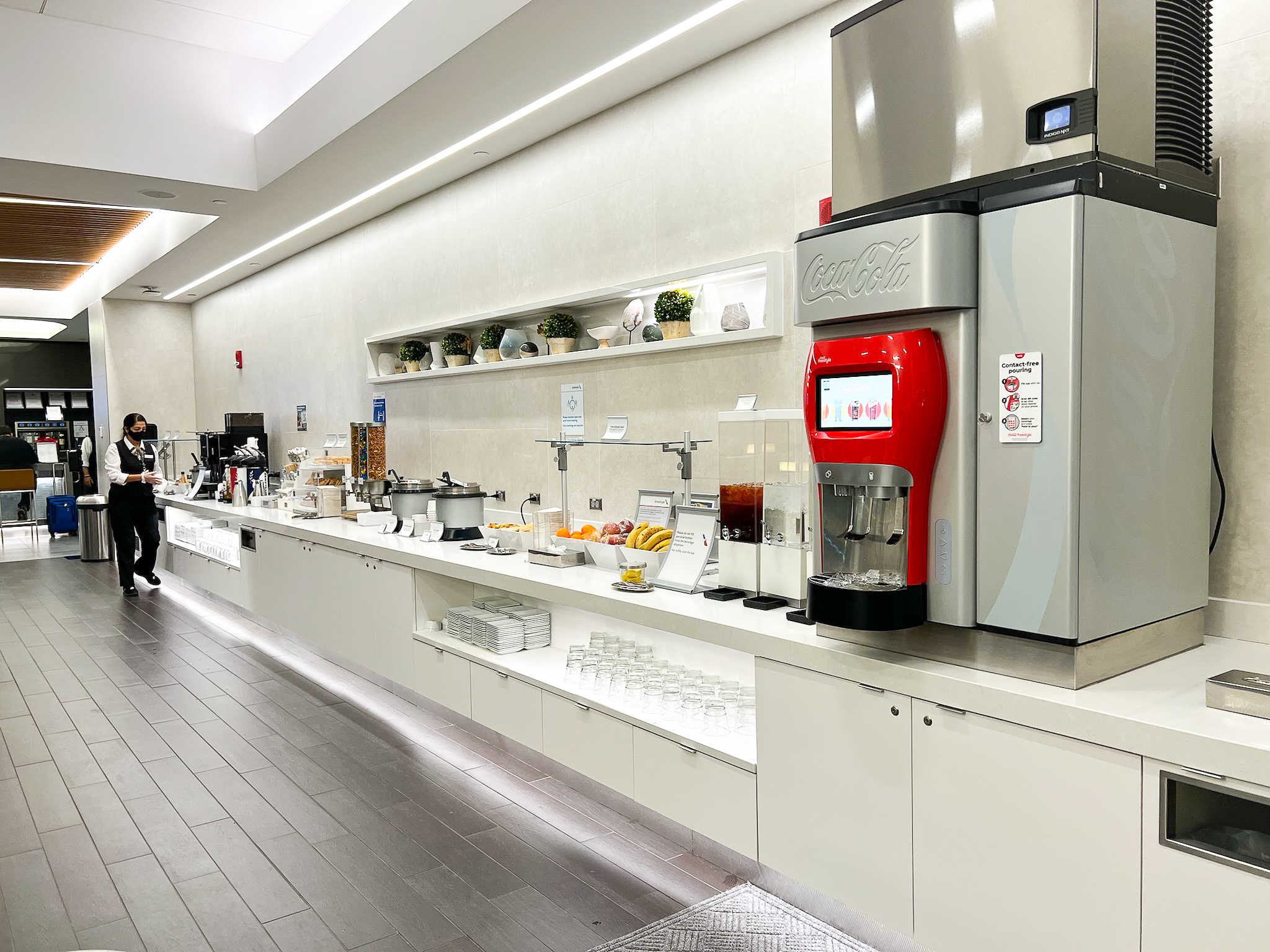 Drinks and snacks at the Admirals Club at Boston Logan International Airport