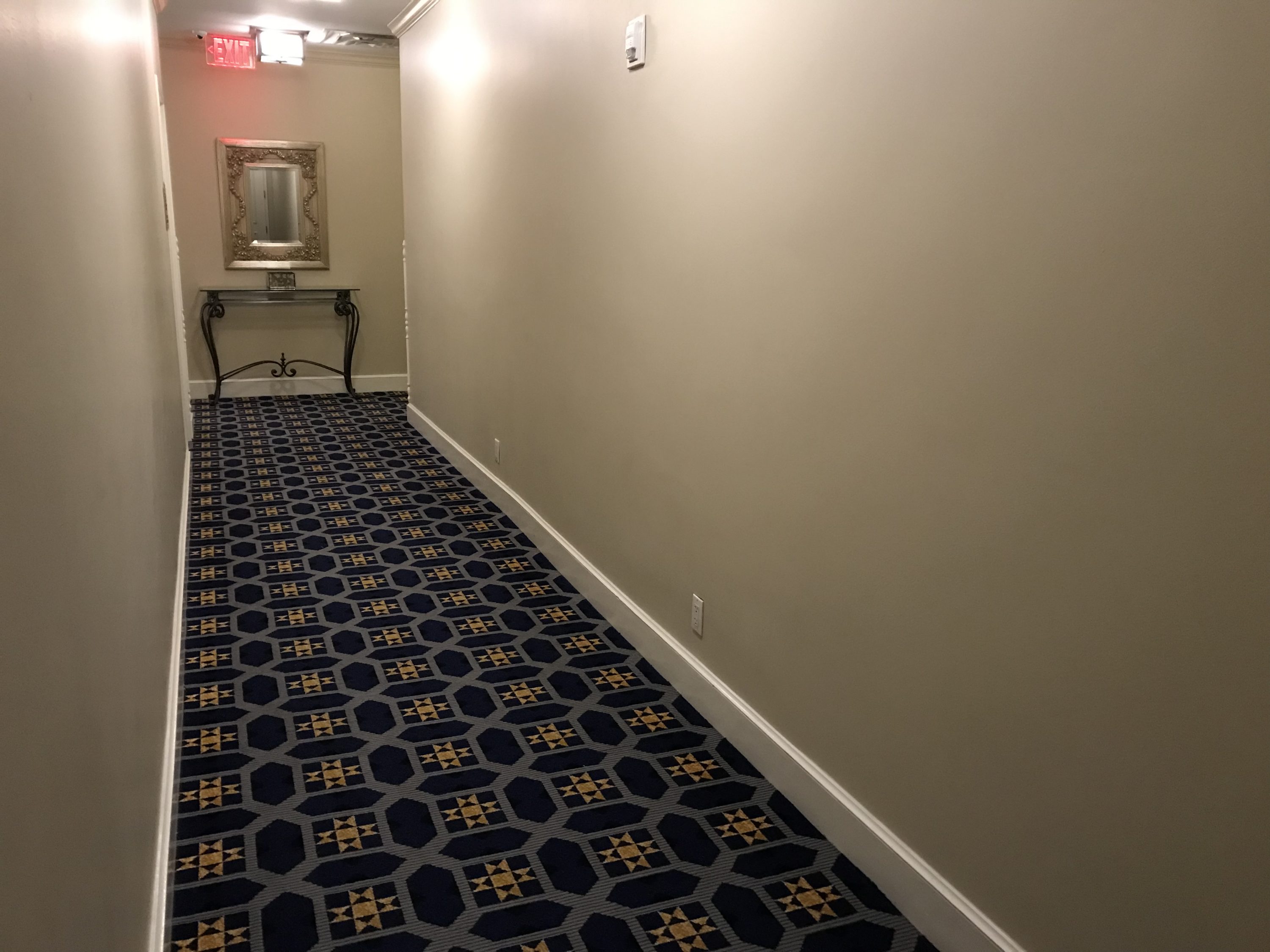 Hallway to the Driskill Hotel gym and locker room