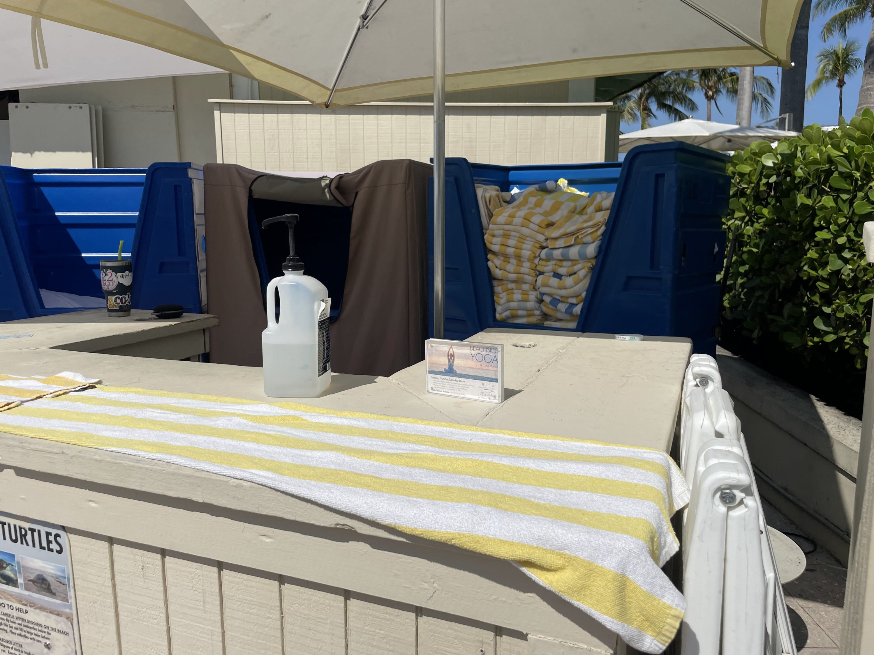 Empty towel station at Casa Marina pool