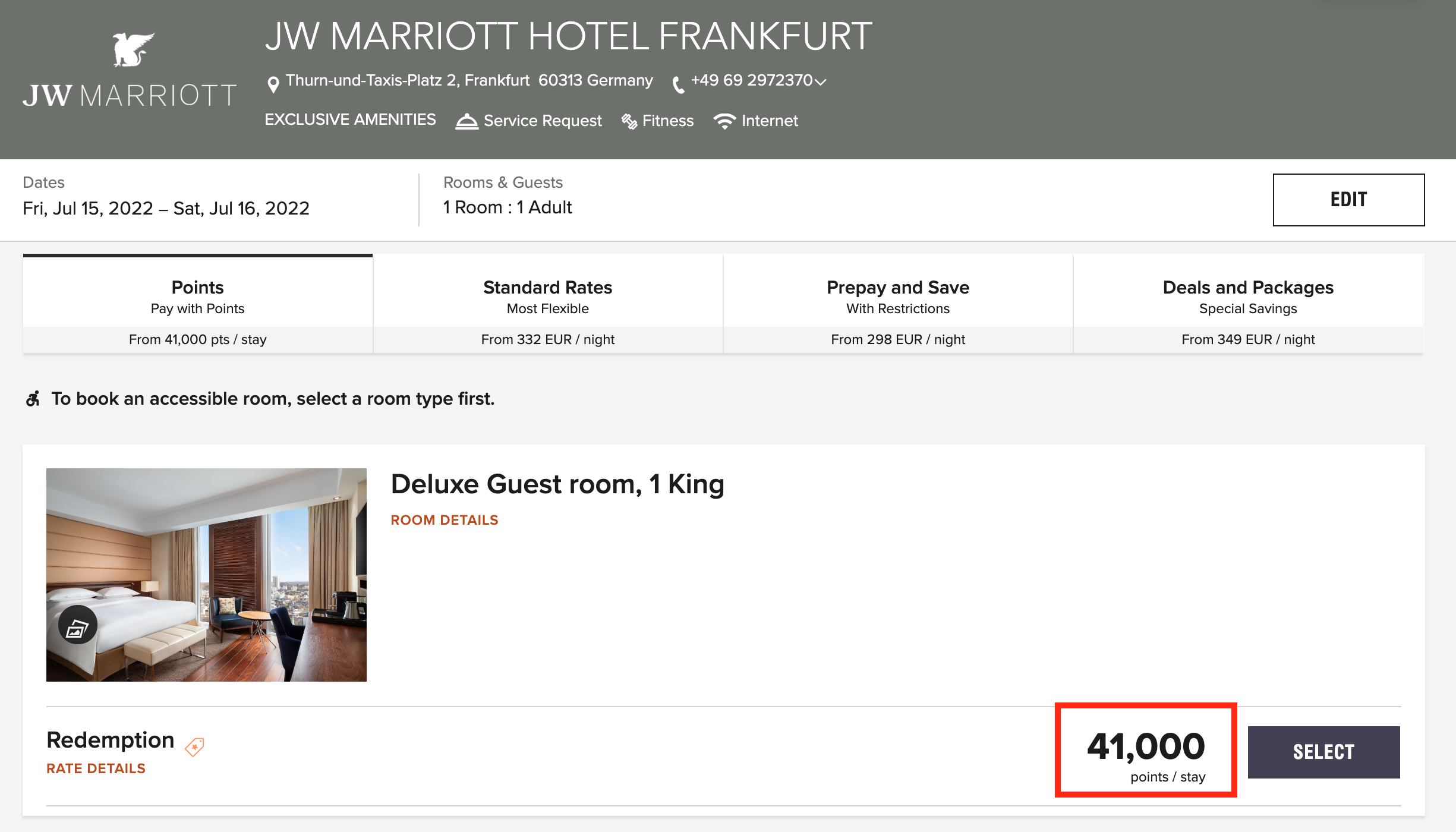 JW Marriott Hotel Frankfurt points cost