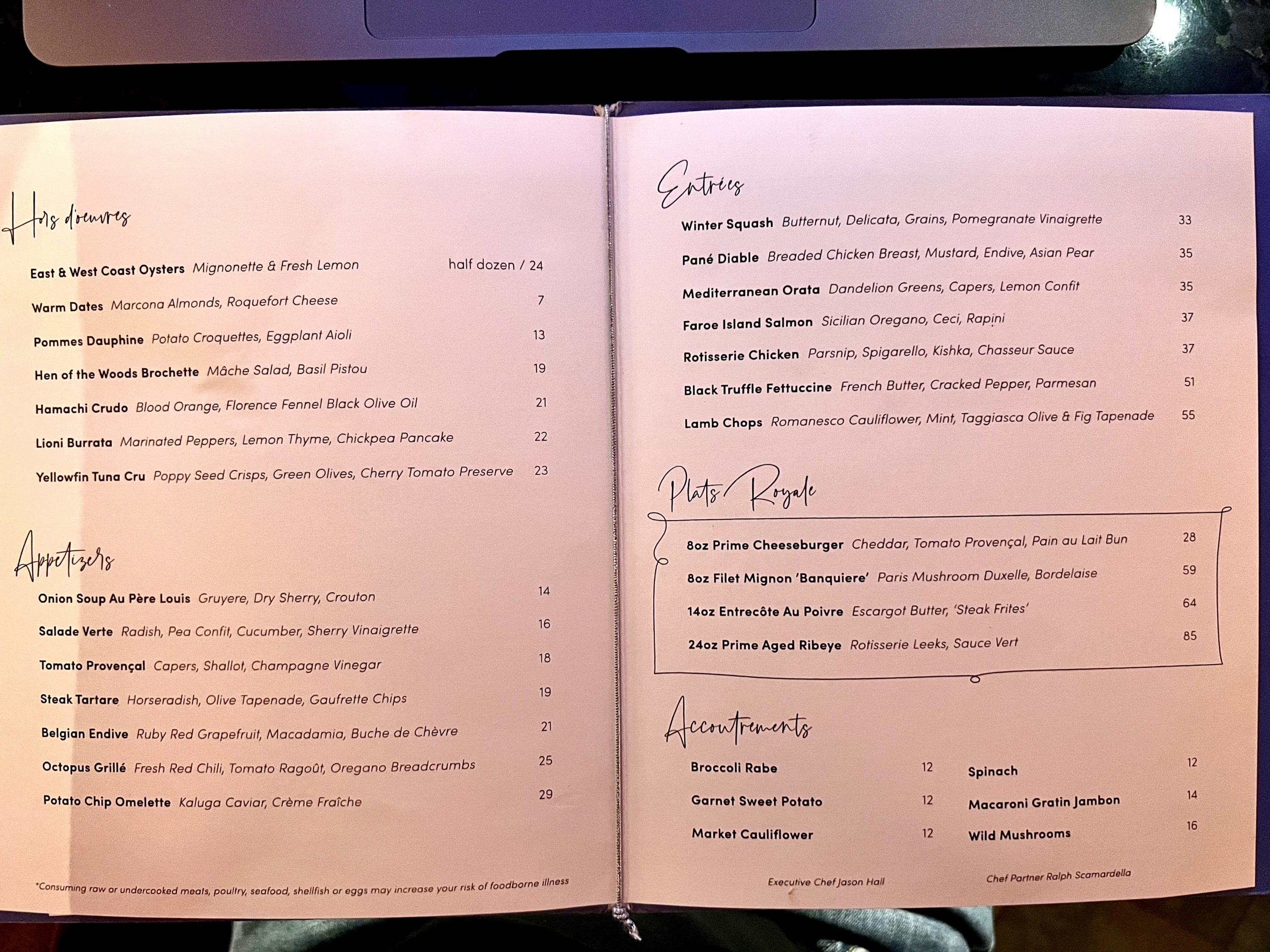 Moxy East Village Cathédrale menu
