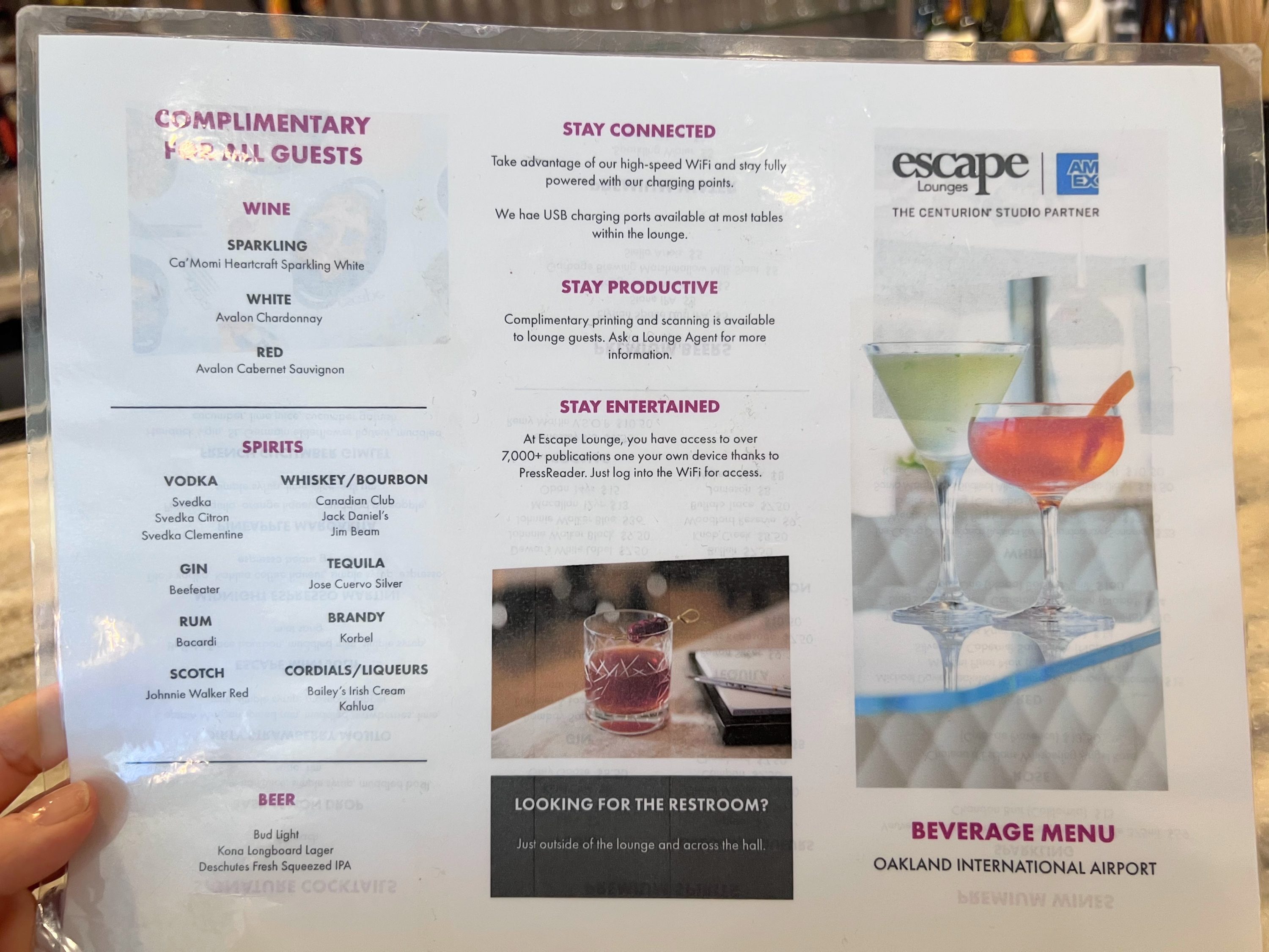 Oakland Escape Lounge complimentary drinks