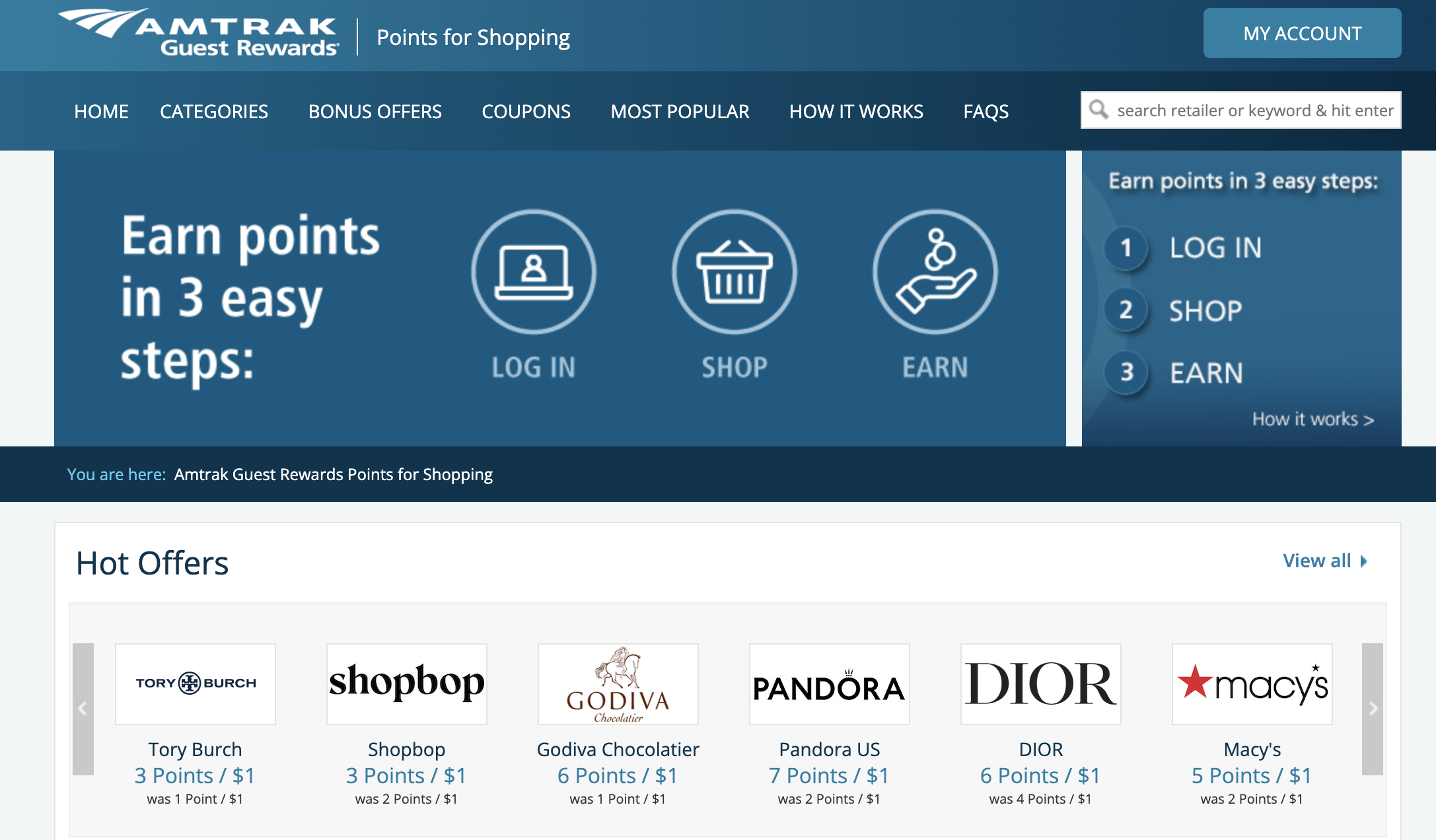 Amtrak Guest Rewards Shopping Portal