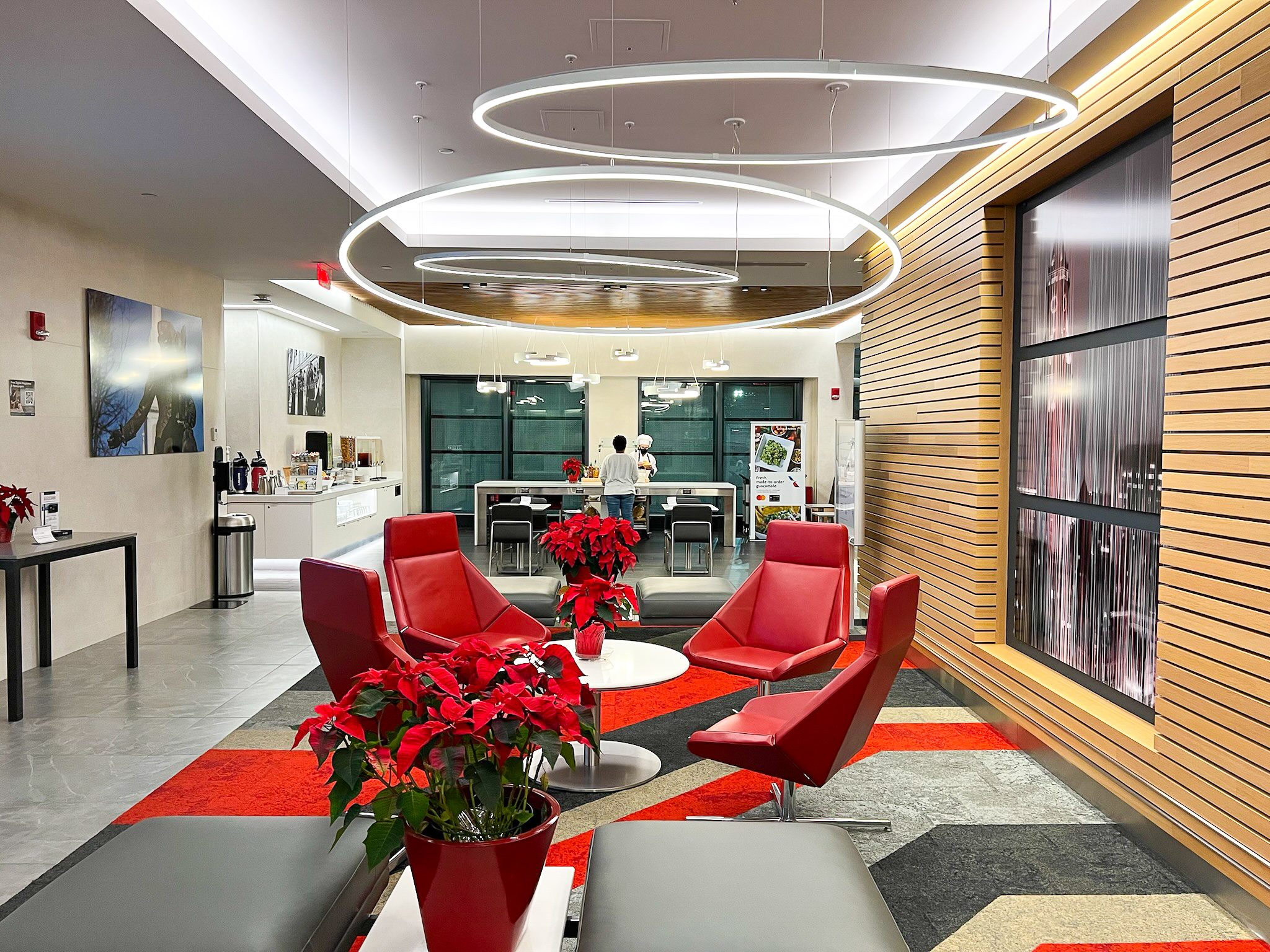 Admirals Club EWR bar Swivel chairs at the Admirals Club at Boston Logan Airport