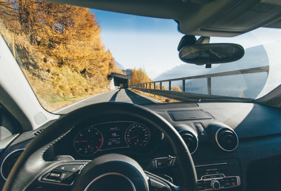 View from car on road trip