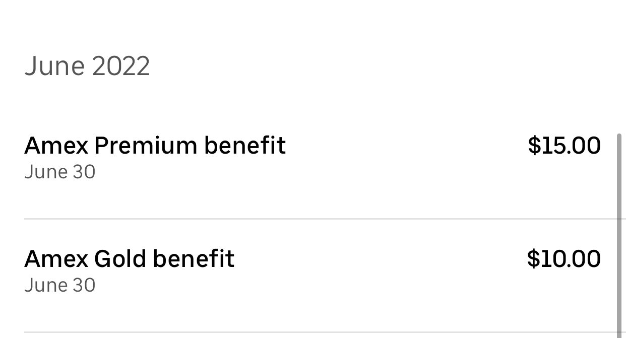Amex Gold Uber Wallet showing Uber credit