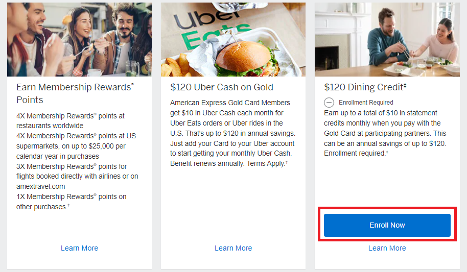Amex Gold card dining credit
