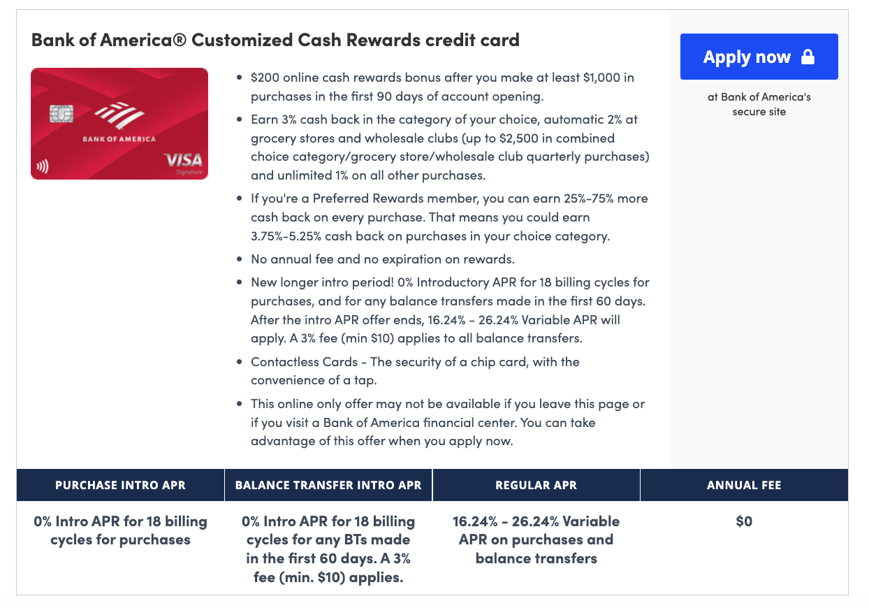 Bank of America Customized Cash Rewards Card CardMatch offer
