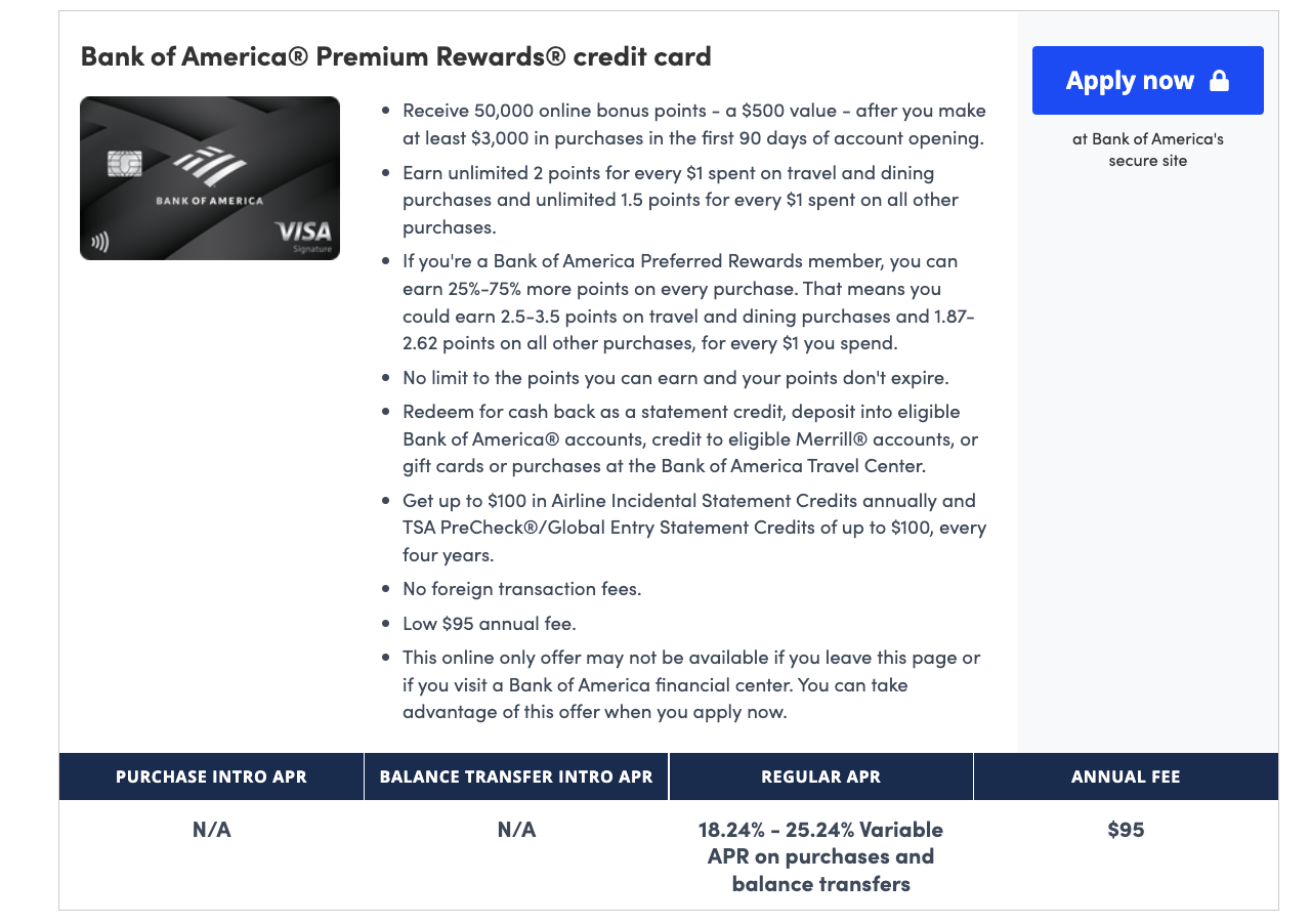 Bank of America Premium Rewards card CardMatch