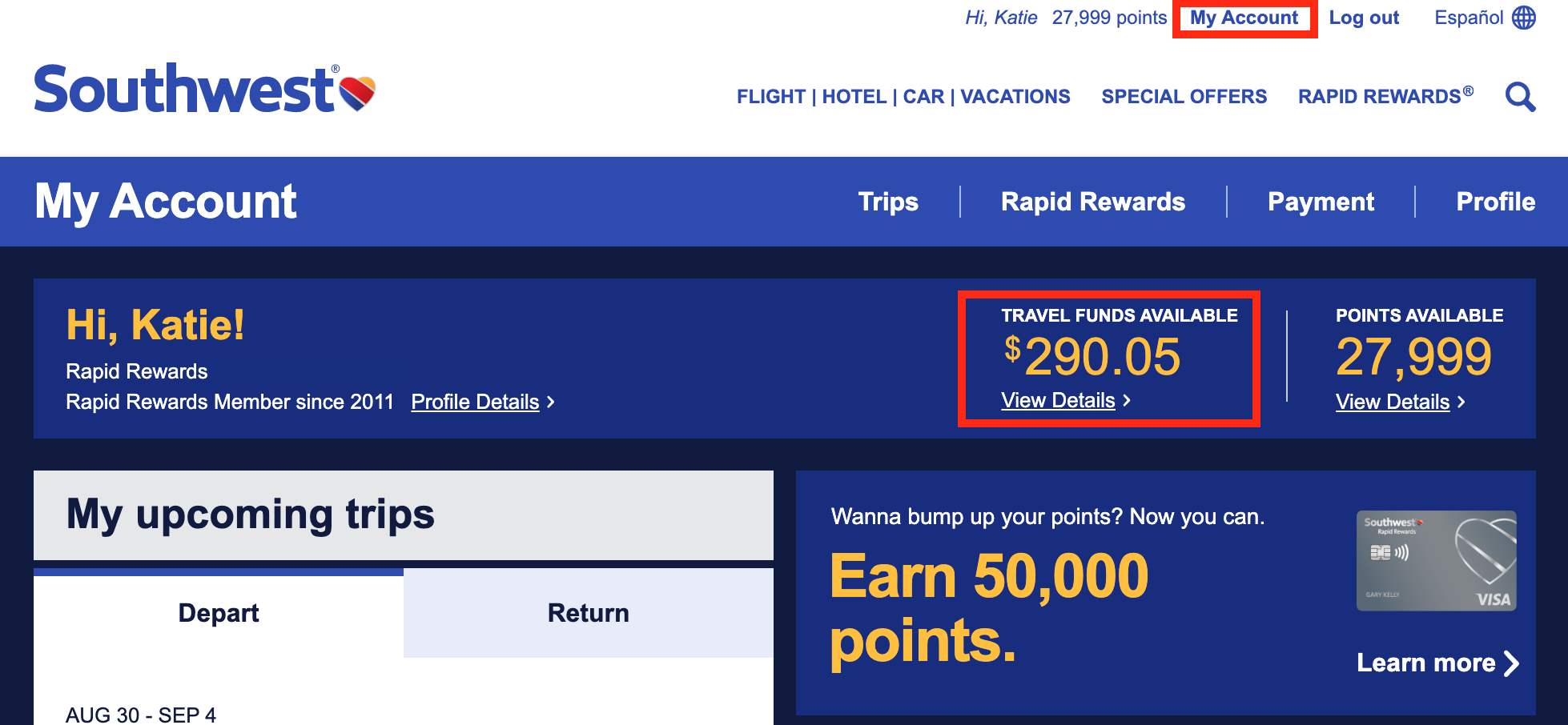 How to find Southwest Travel Funds
