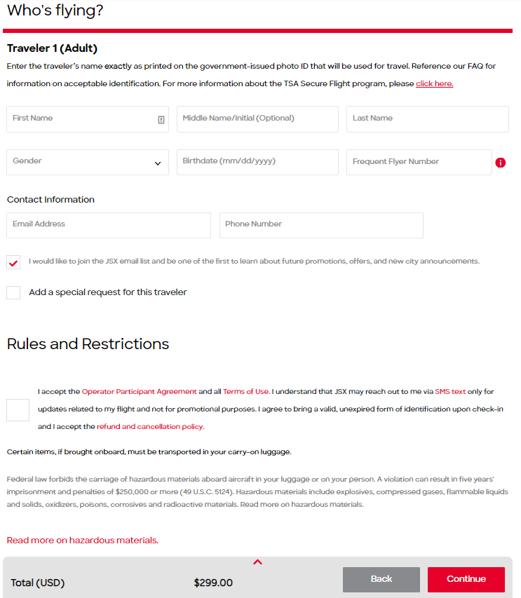 JSX traveler details