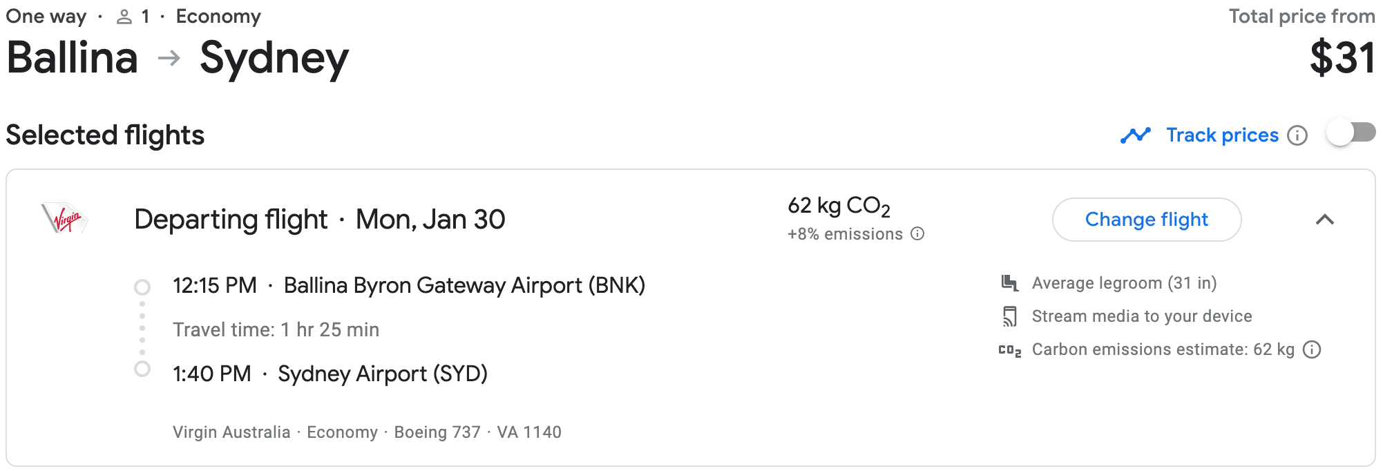 Virgin Australia Fare Sale