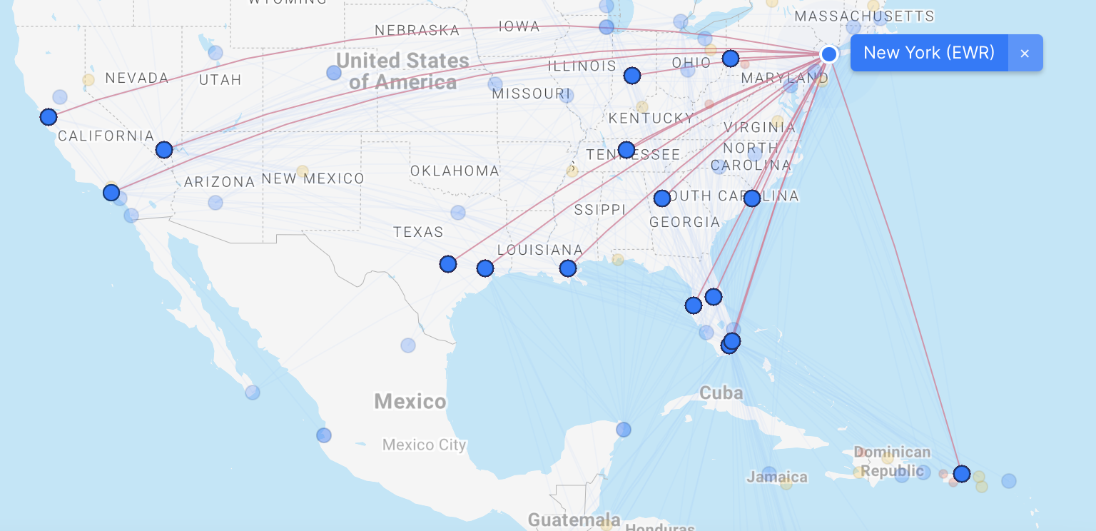 Spirit's routes from Newark (EWR) 