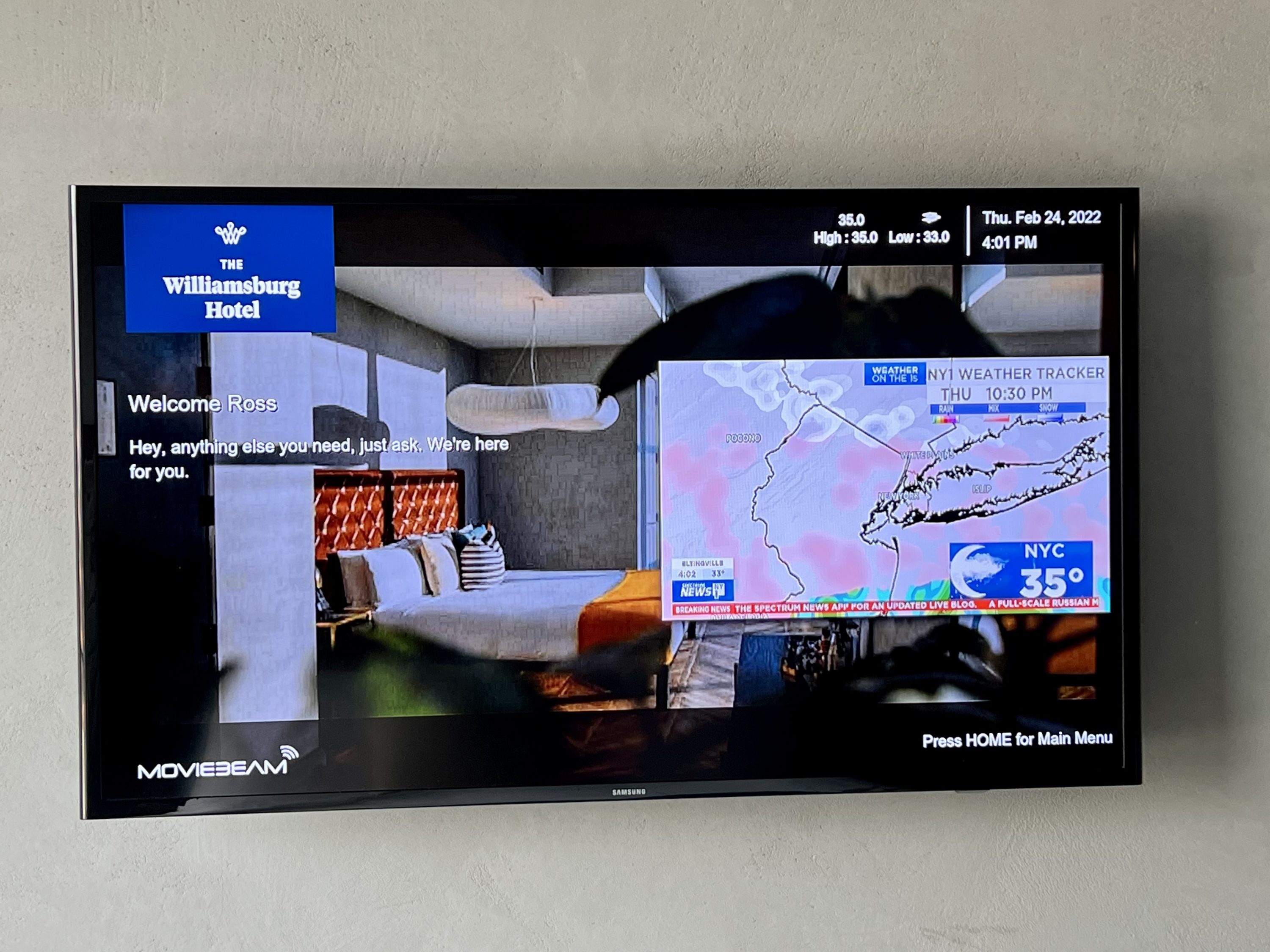 The Williamsburg Hotel bedroom TV