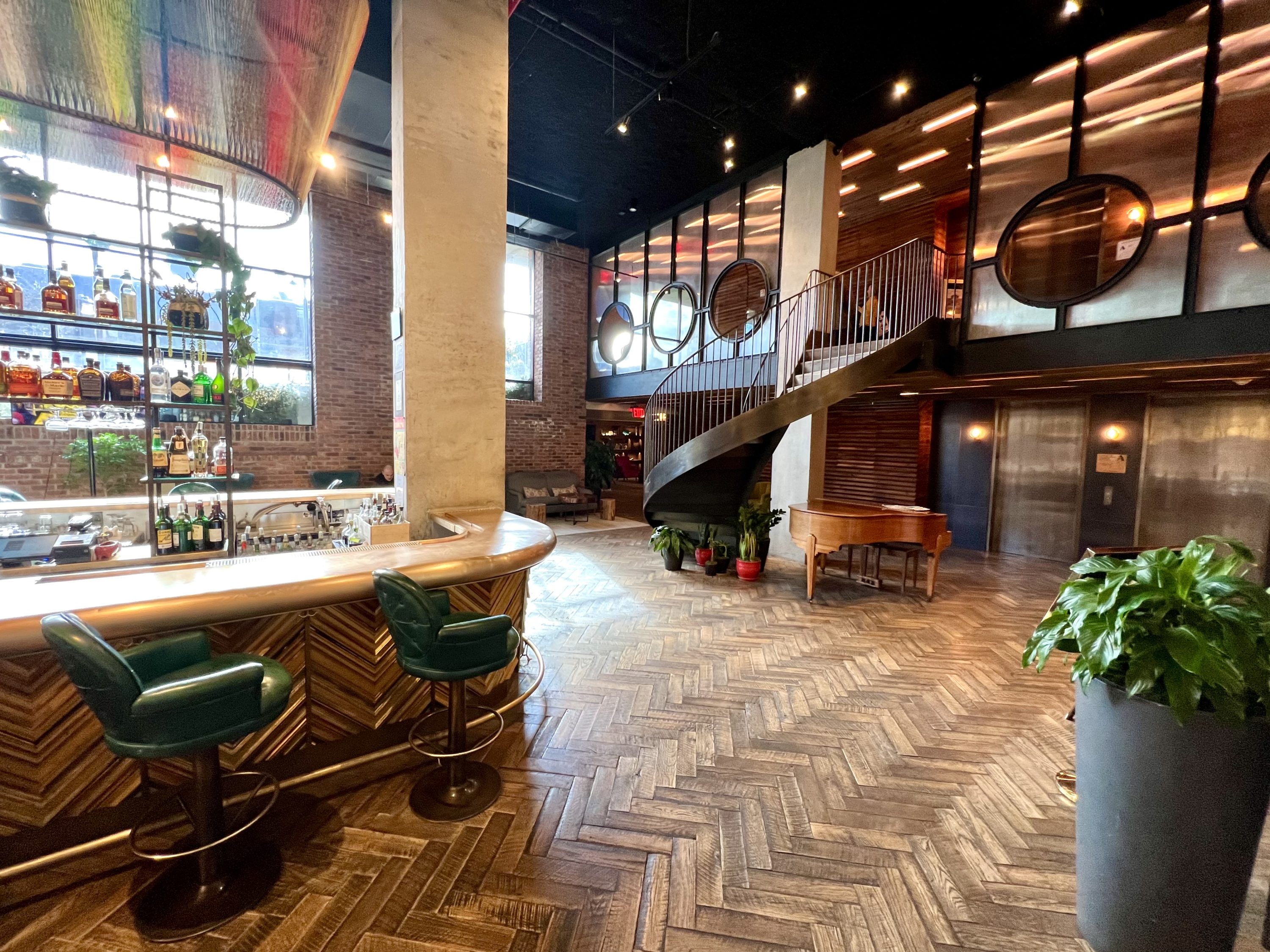 The Williamsburg Hotel lobby bar and staircase