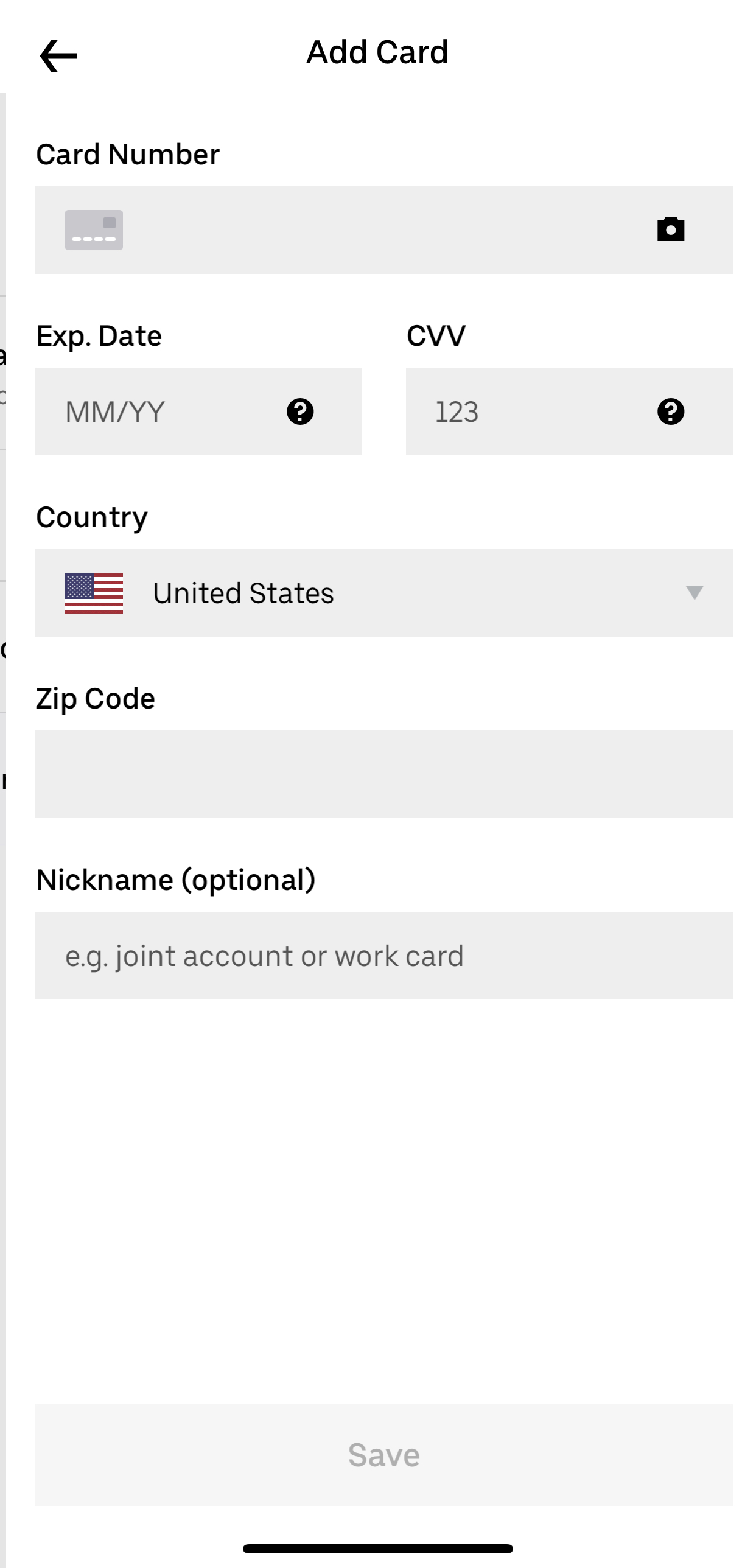 Uber Wallet add payment method details