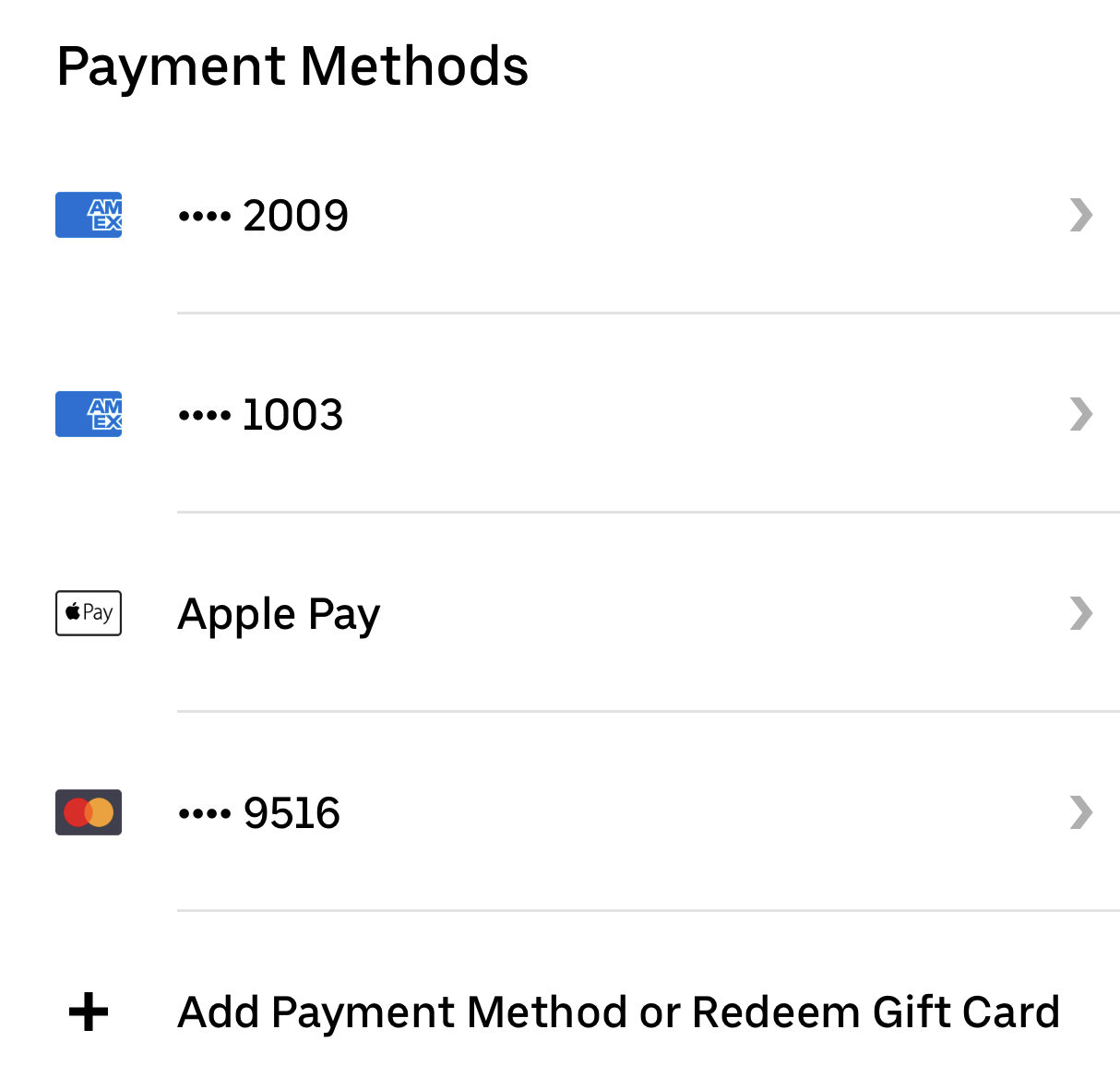 Uber Wallet payment methods