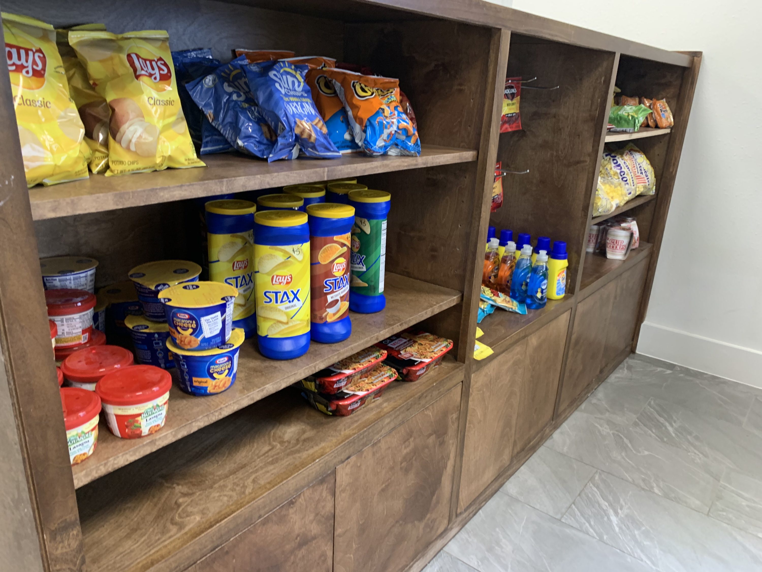 Chips and microwaveable snacks in the lobby market at the DoubleTree by Hilton Corpus Christi Beachfront