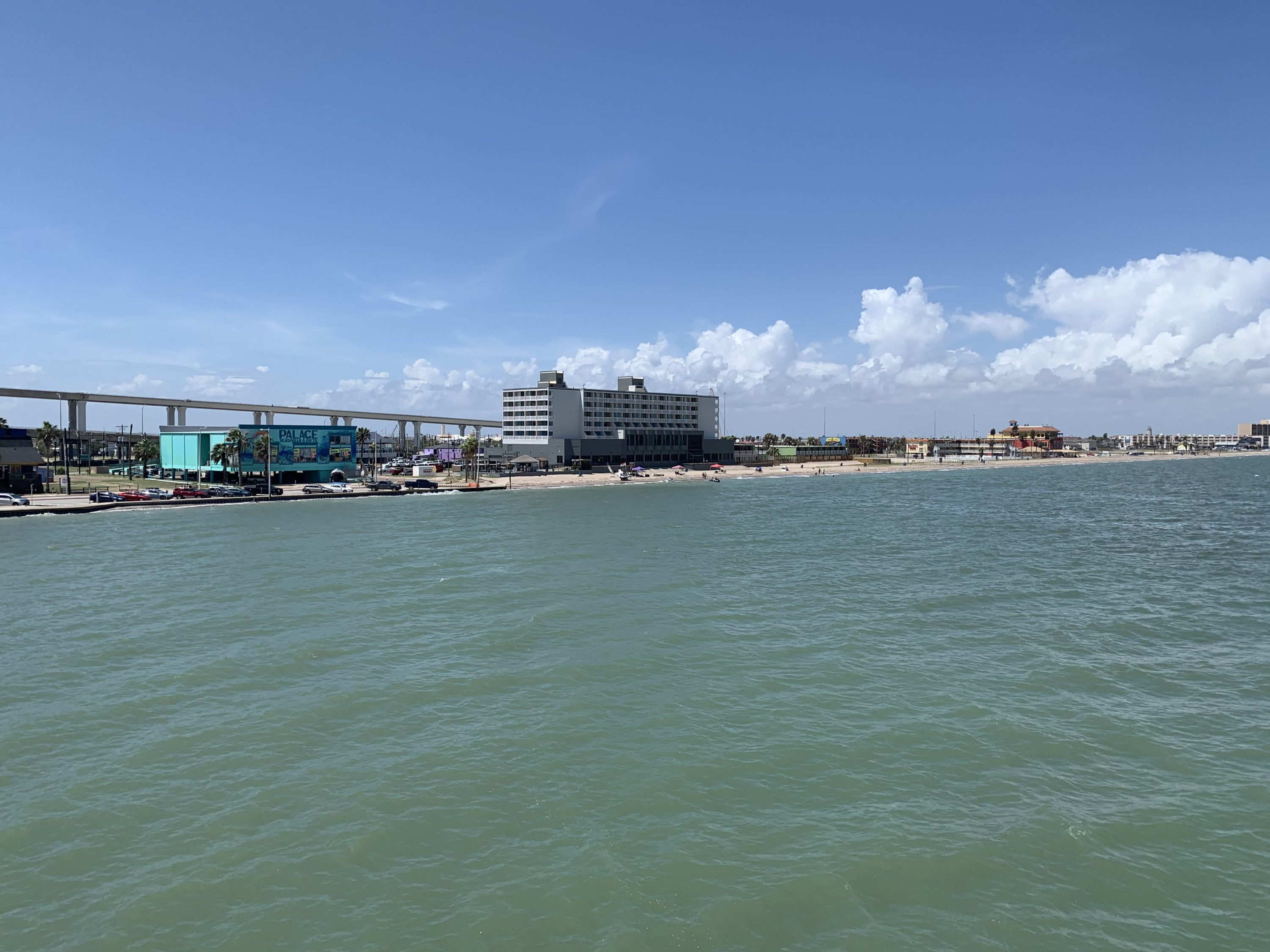 A view of the DoubleTree by Hilton Corpus Christi Beachfront from the U.S.S. Lexington