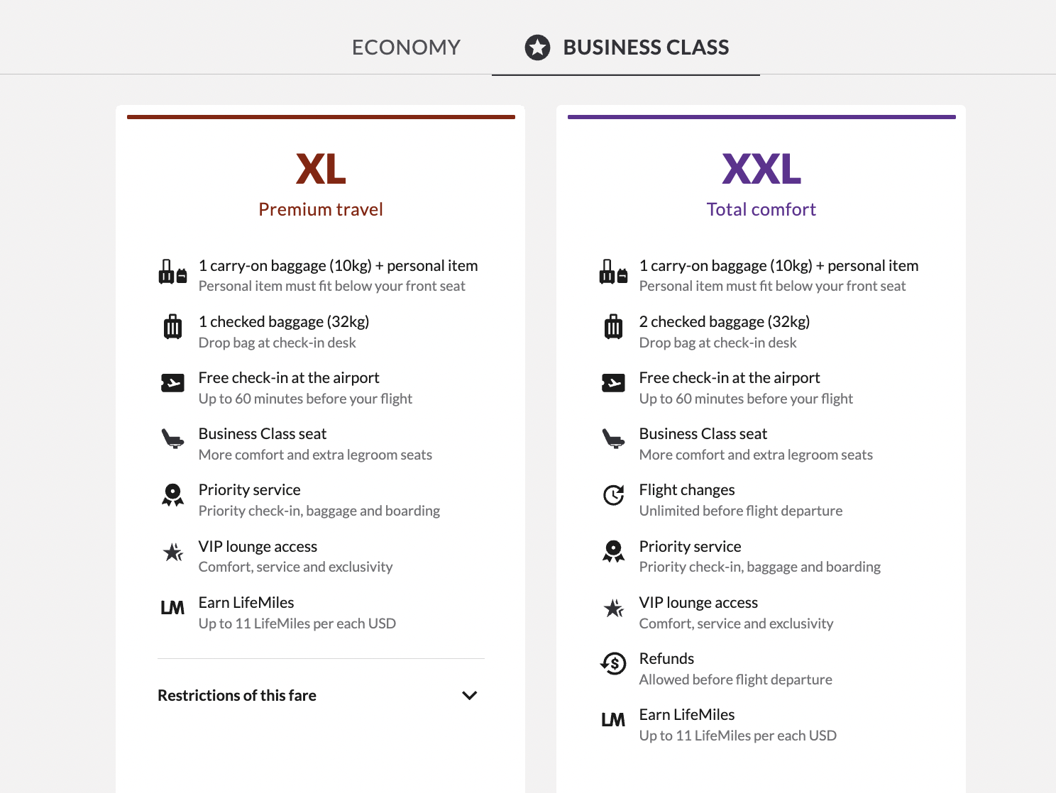 Avianca Boeing 787 Business Class fare information